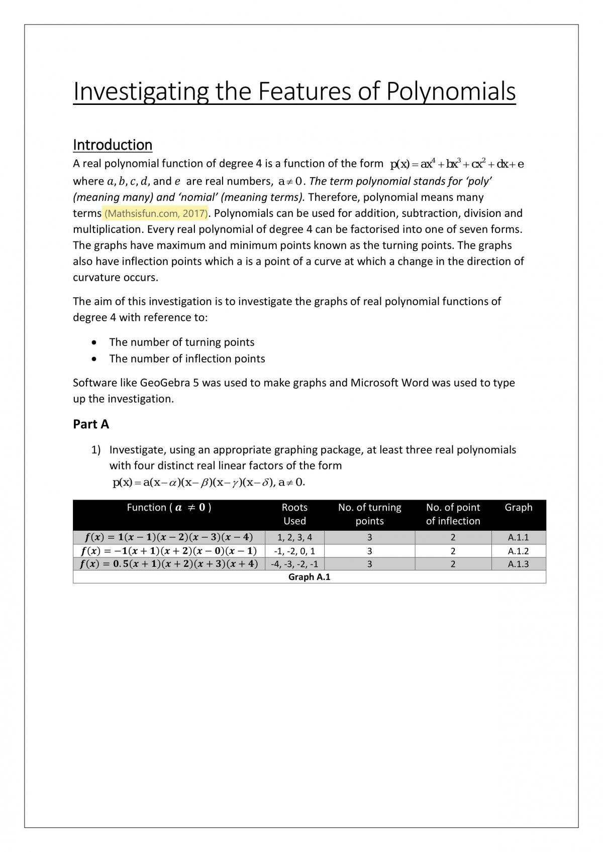 Investigating the Features of Polynomial - Year 11 Maths Method - Page 1