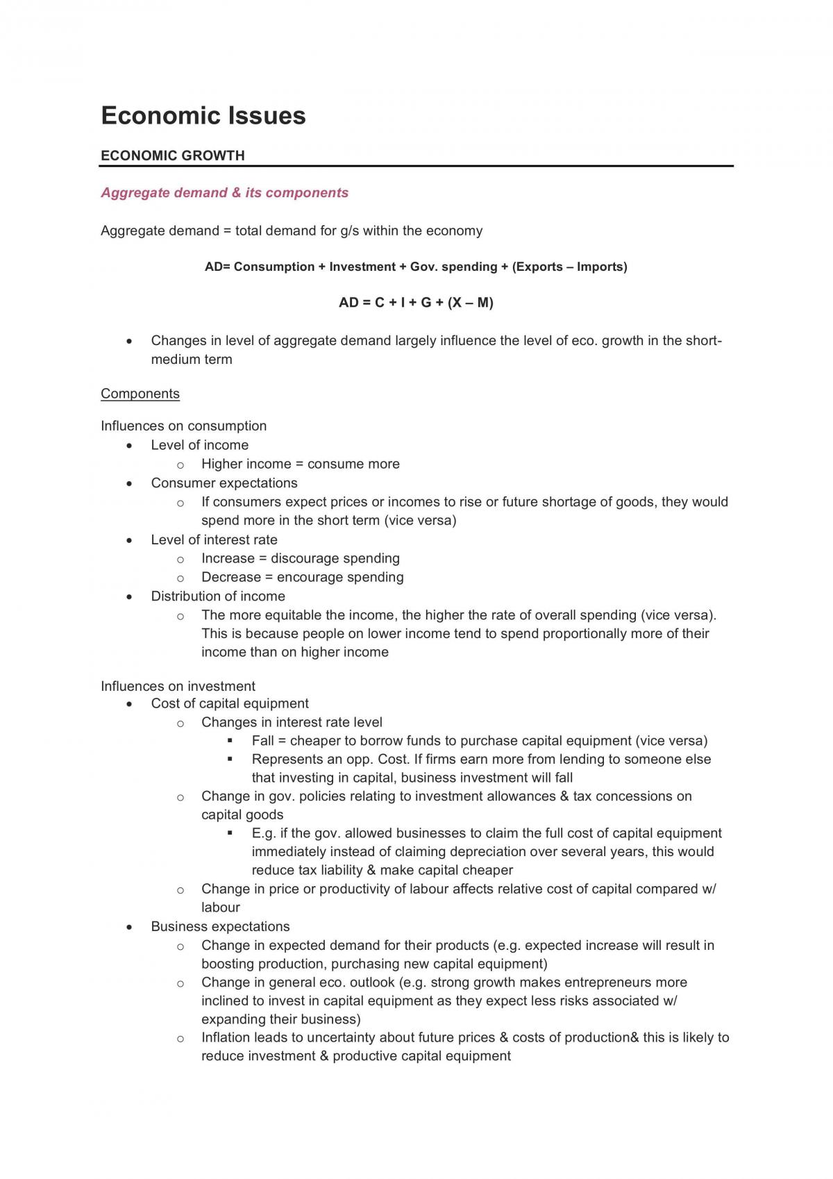 HSC - Economic Issues Notes - Page 1