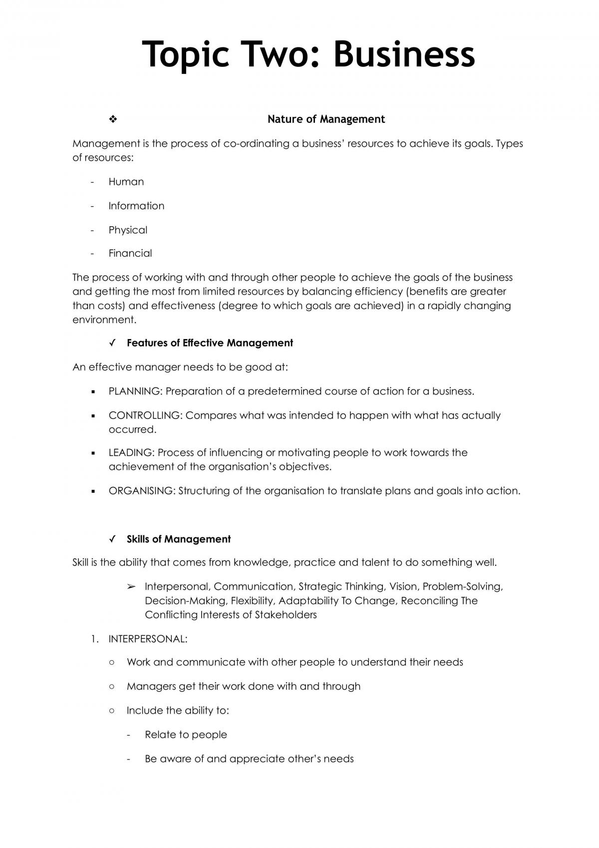 Nature of a Business Topic Two Notes - Page 1
