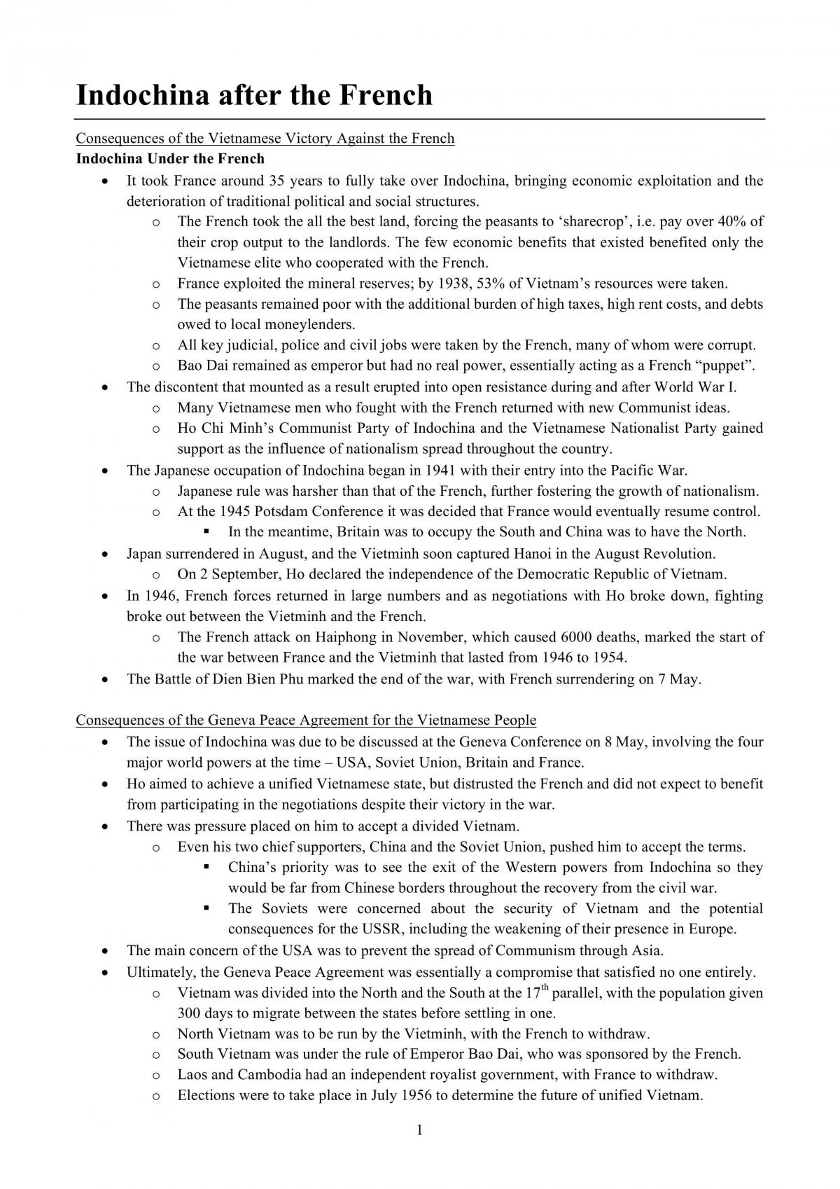 Peace and Conflict: Indochina Topic Notes - Page 1