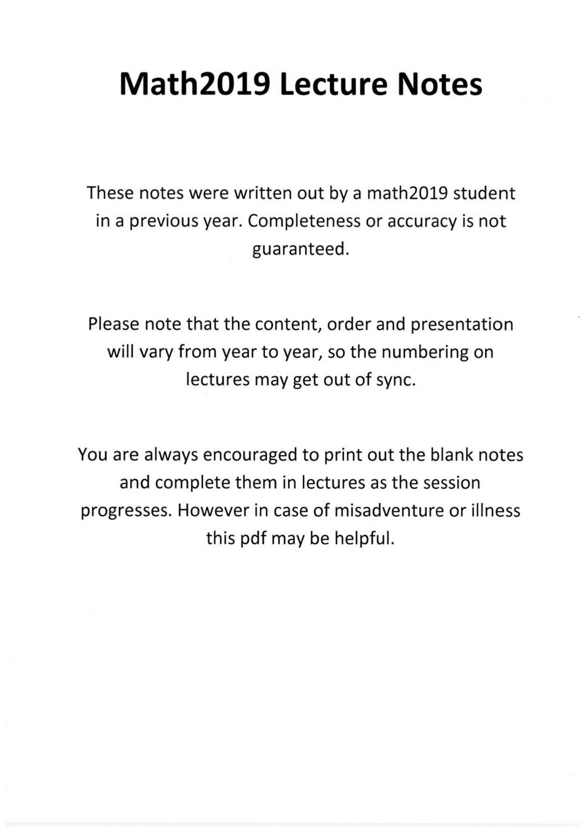 Maths 2019 Full Study Notes | MATH2019 - Engineering Mathematics