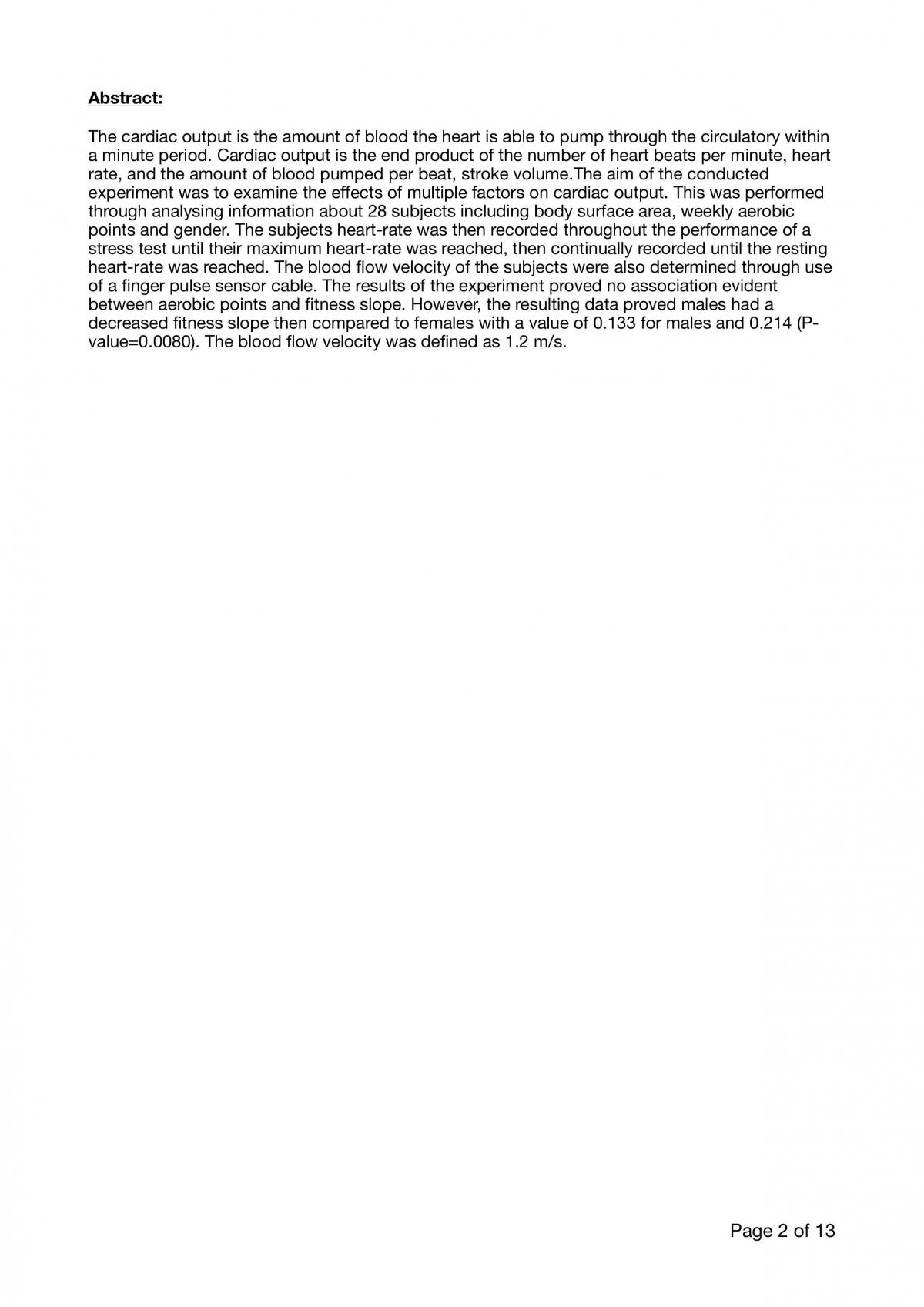 Lab Report on Exercise Physiology  - Page 2