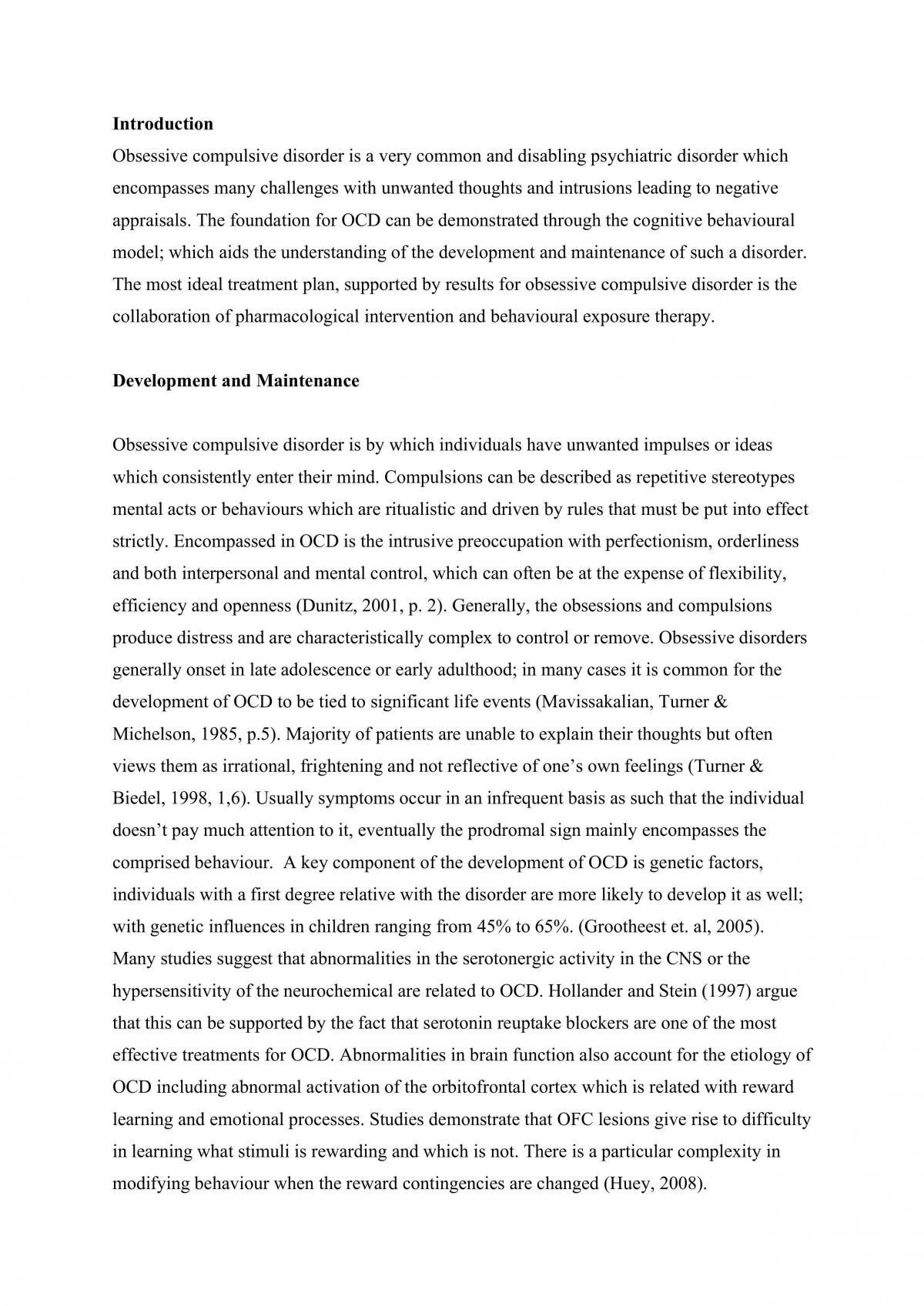 Final Essay on Obsessive Compulsive Disorder PSYC1023 - Page 1