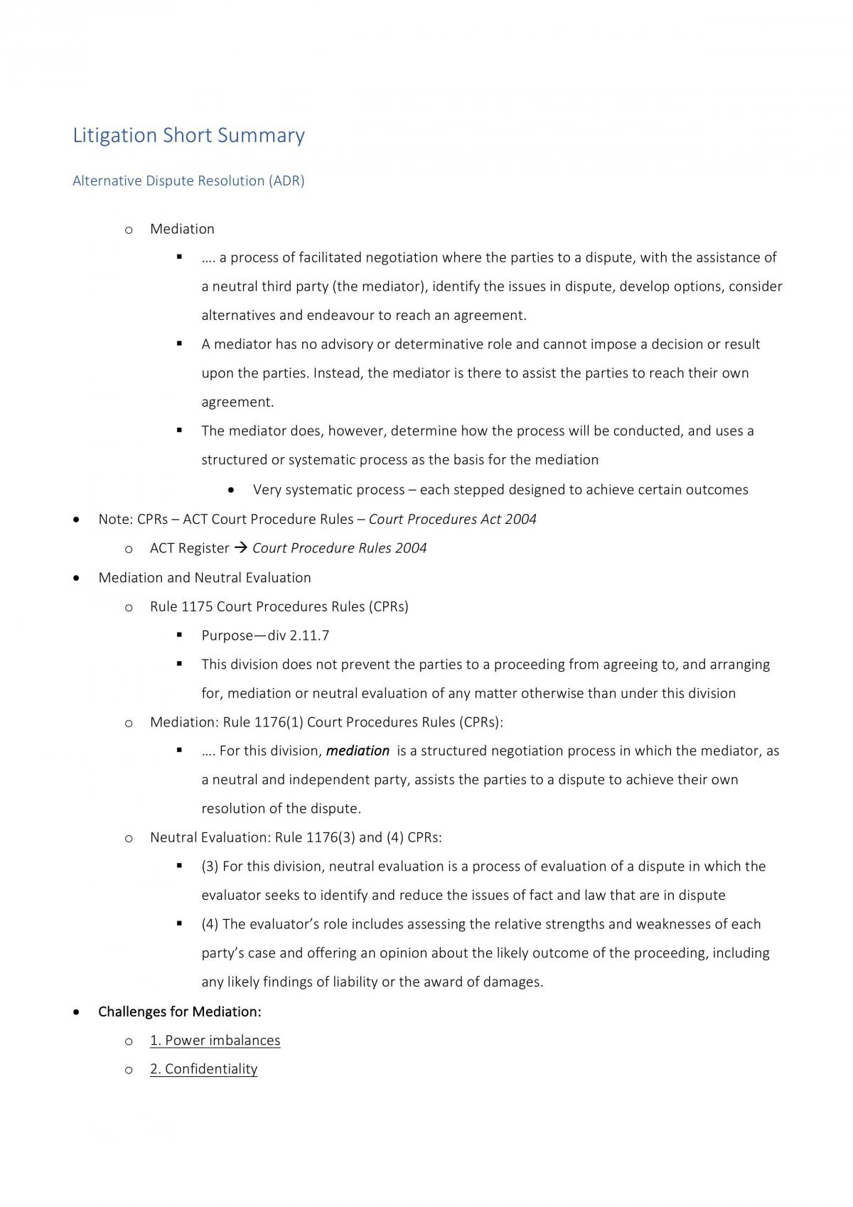 Litigation and Dispute Management Exam Notes - Page 1