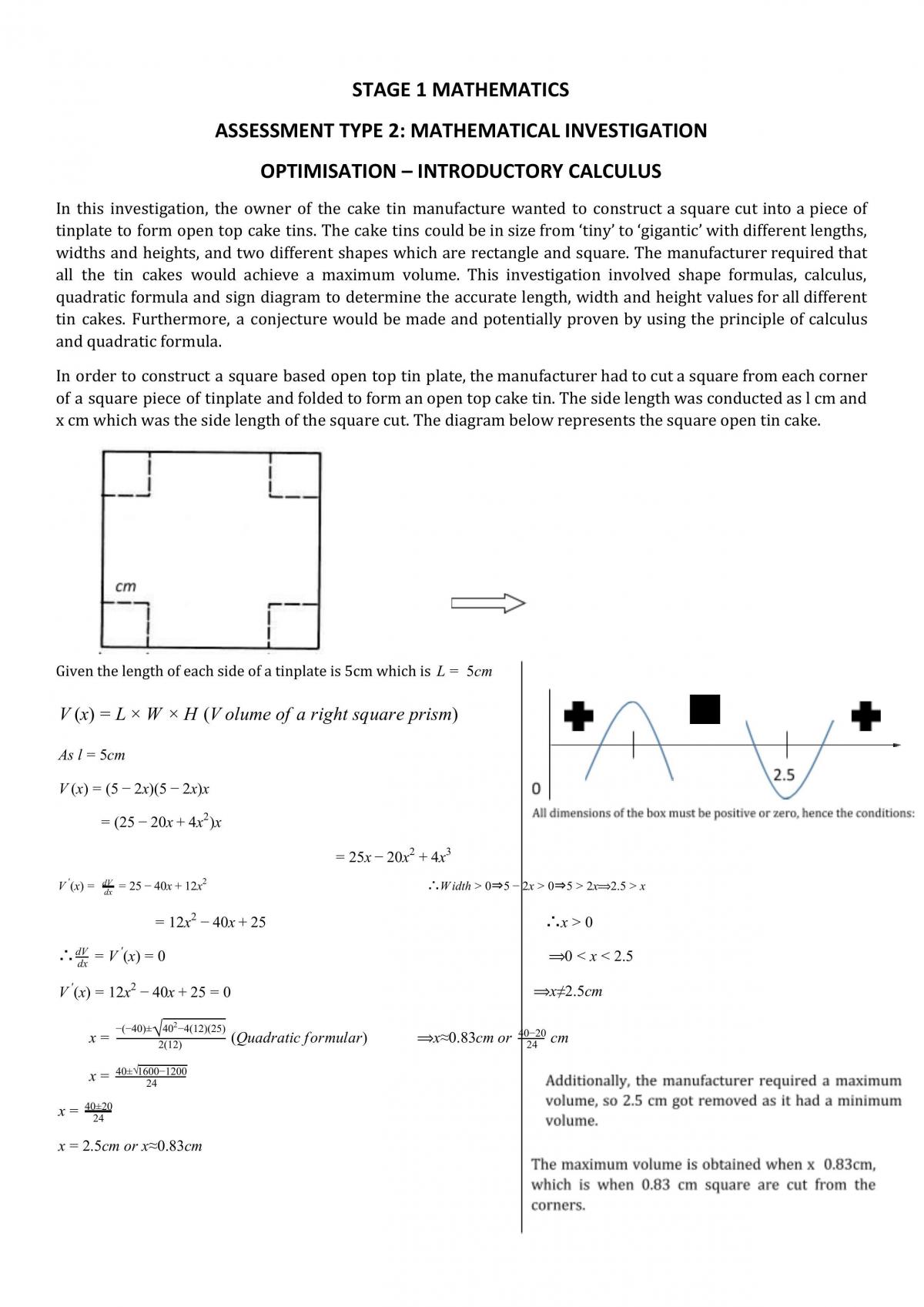 Optimisation of Cake Tins - Page 1