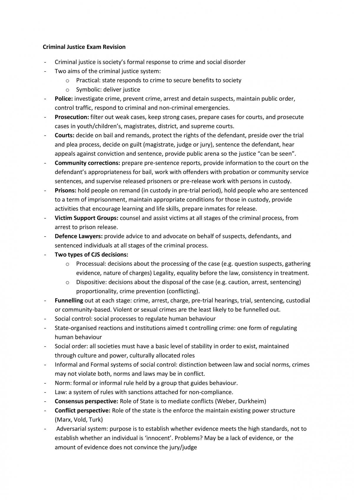 Criminal Justice Final Exam study notes. - Page 1