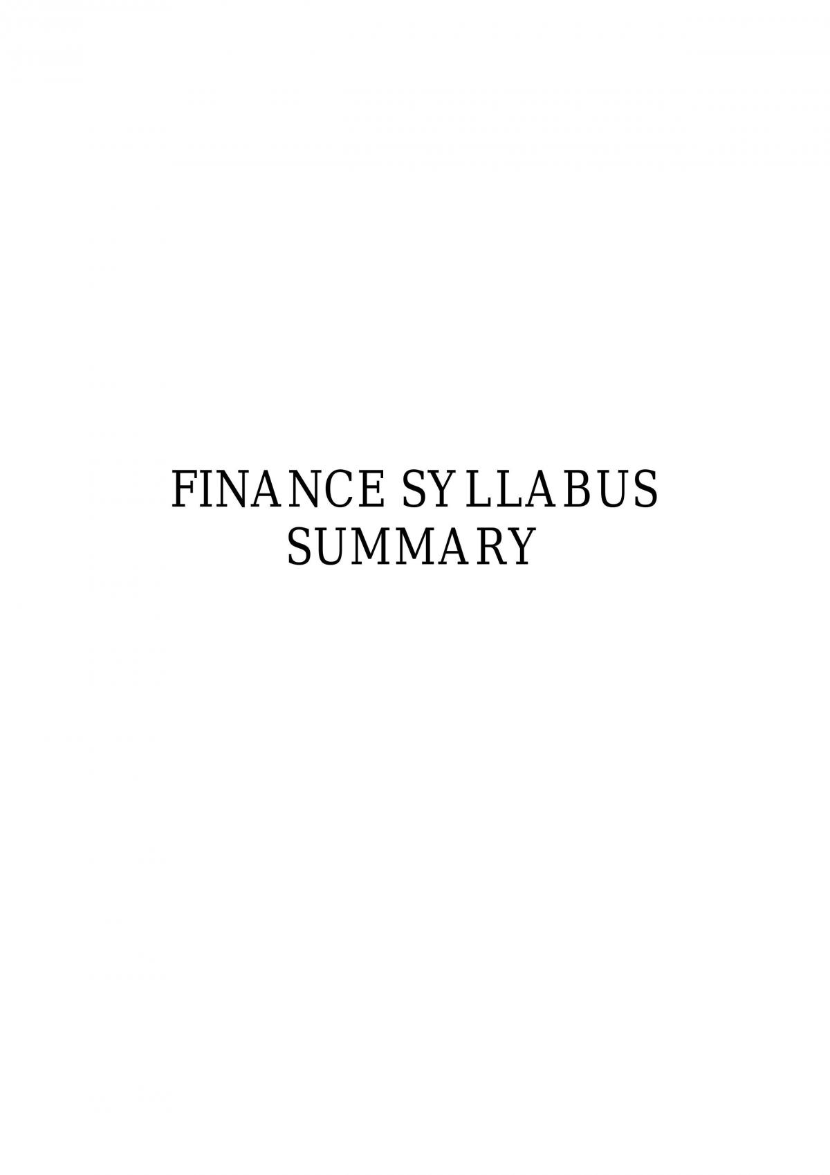Finance Syllabus Summary and Qantas Case Study - Page 1