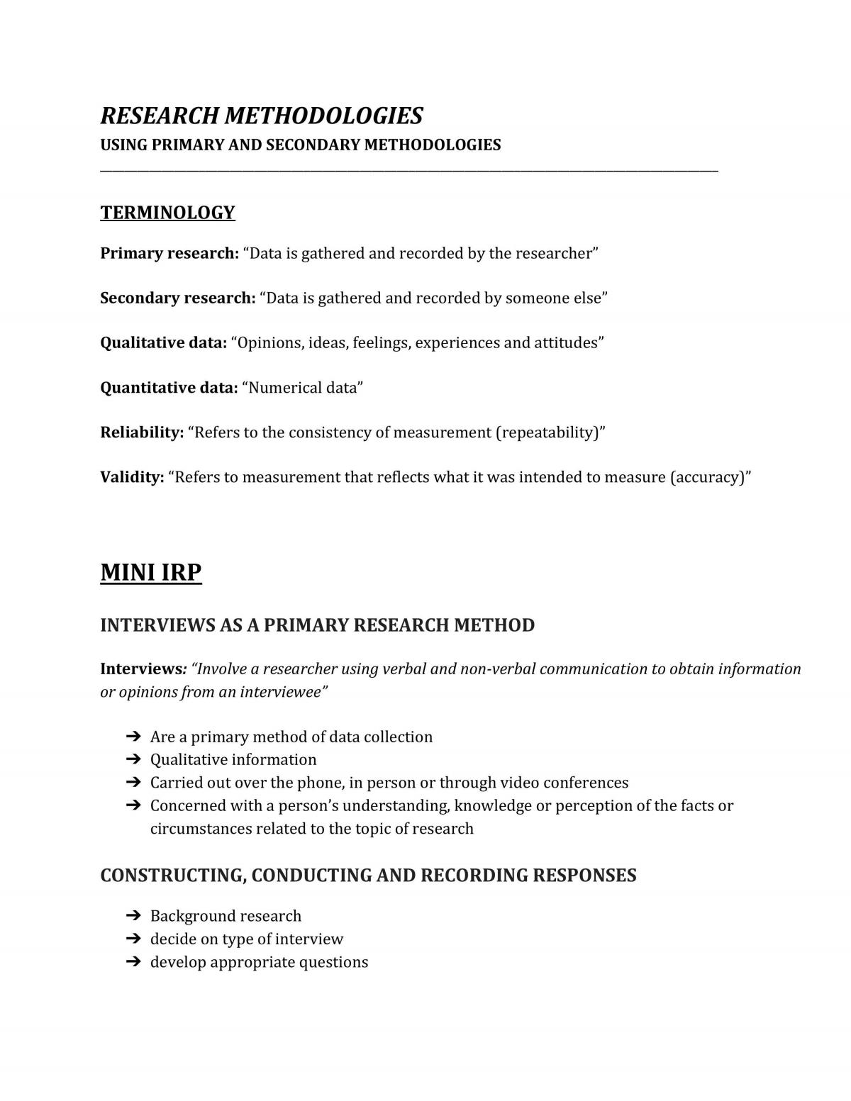 Research Methodologies Notes - Page 1