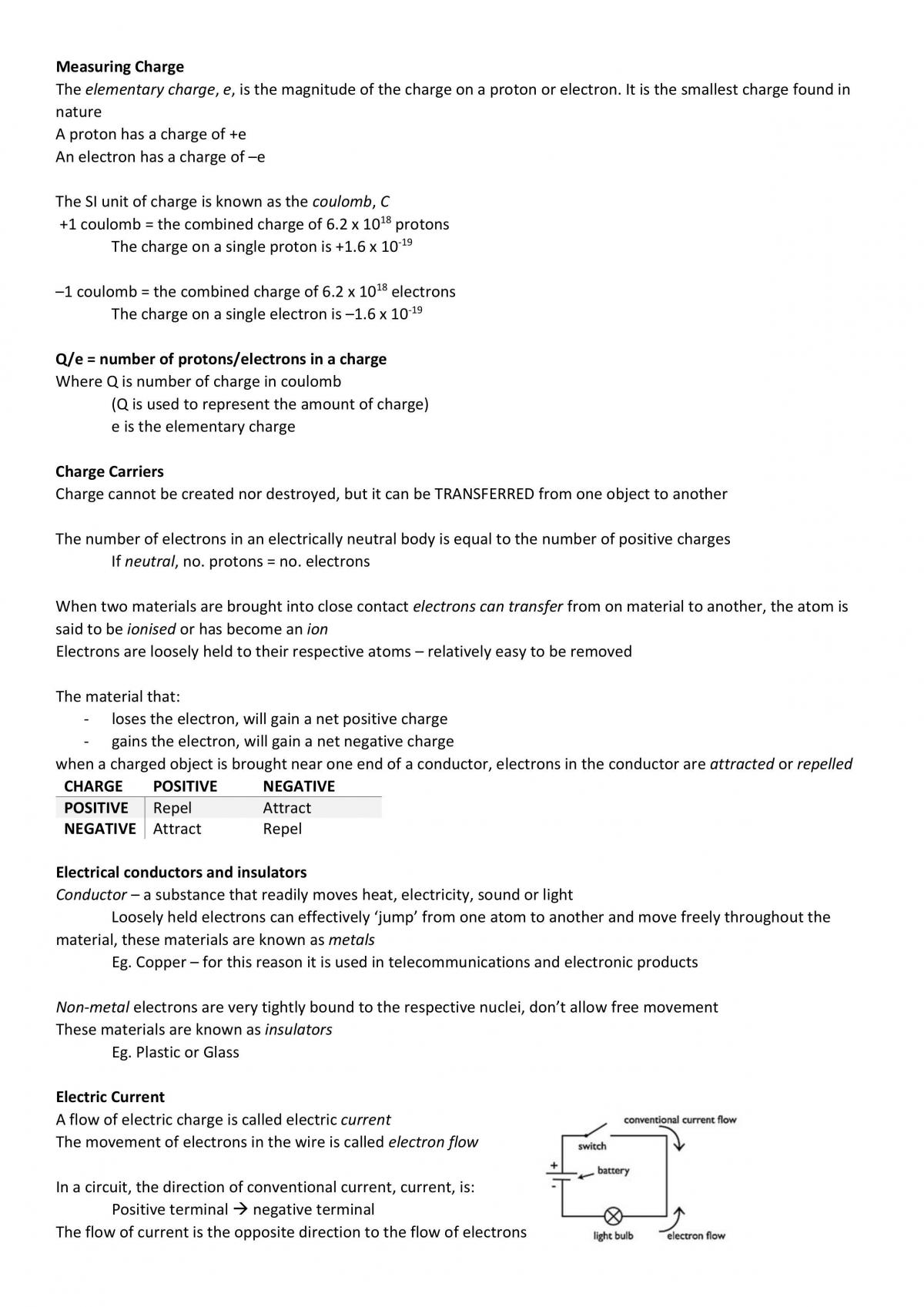Unit 1 Outcome 2 Electricity Notes - Page 1
