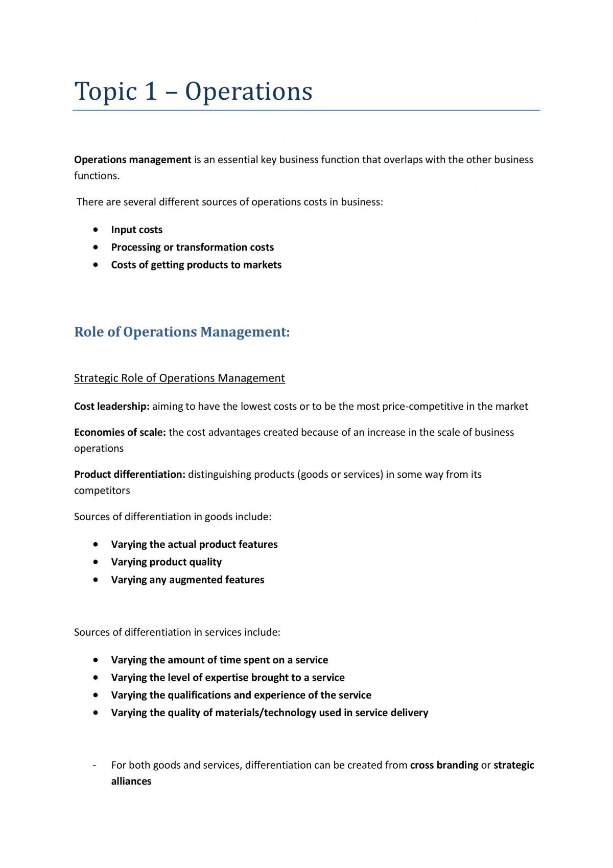 Topic 1 (Operations) Summary Notes - Page 1