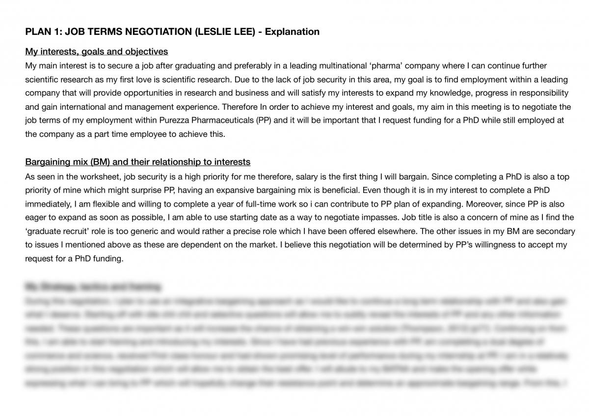 Plan 1: Job Terms Negotiation (Leslie Lee) - Explanation - Page 1