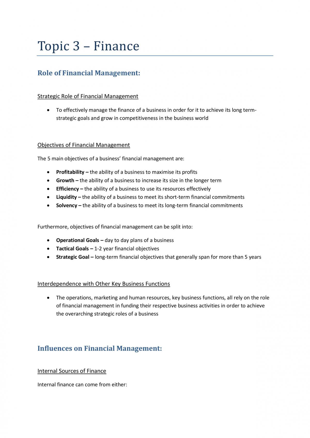 Topic 3 (Finance) Summary Notes - Page 1