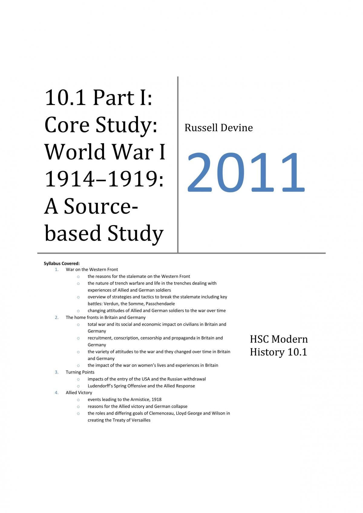 WW1 Notes - Page 1