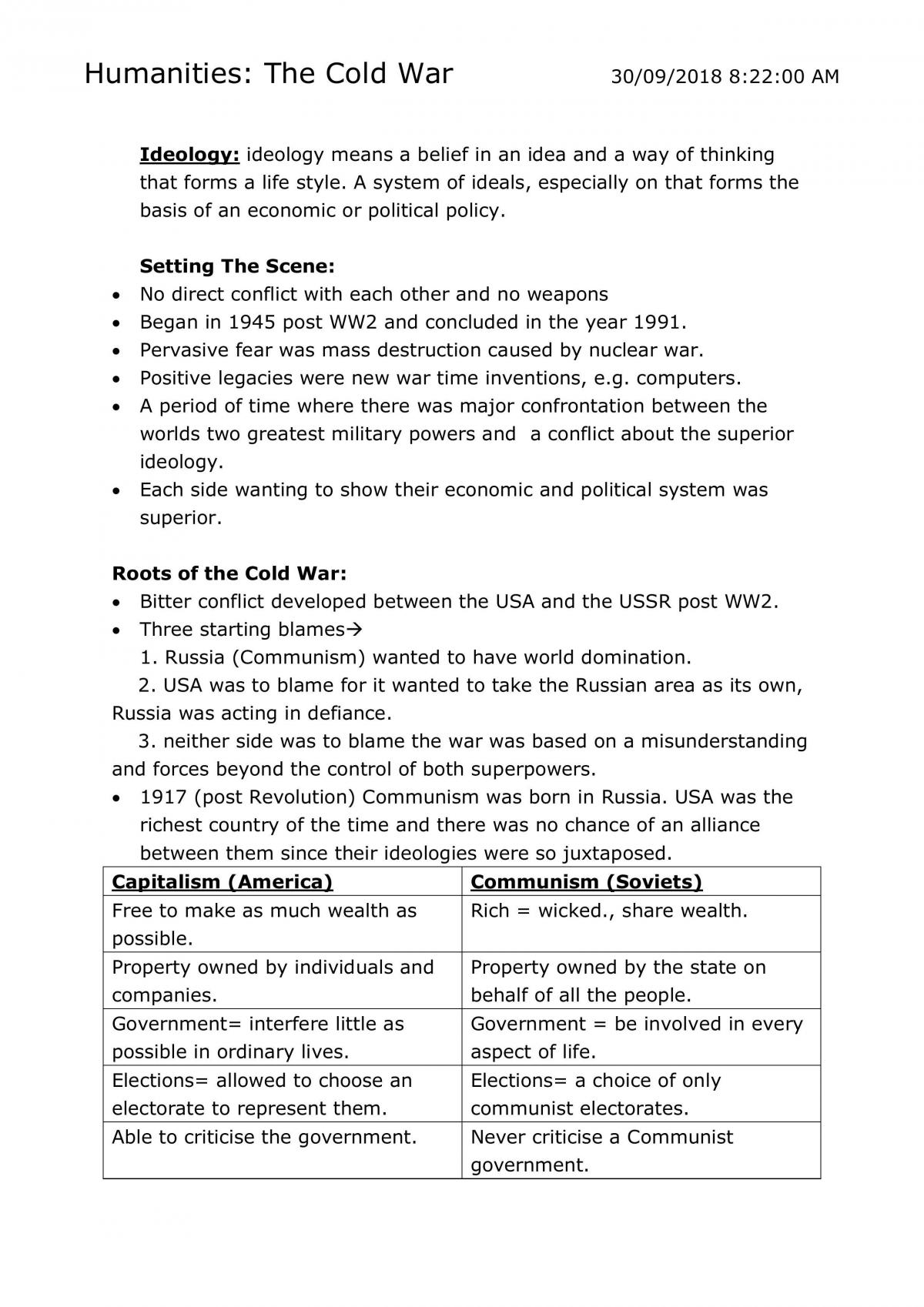History Notes on the Cold War  - Page 1