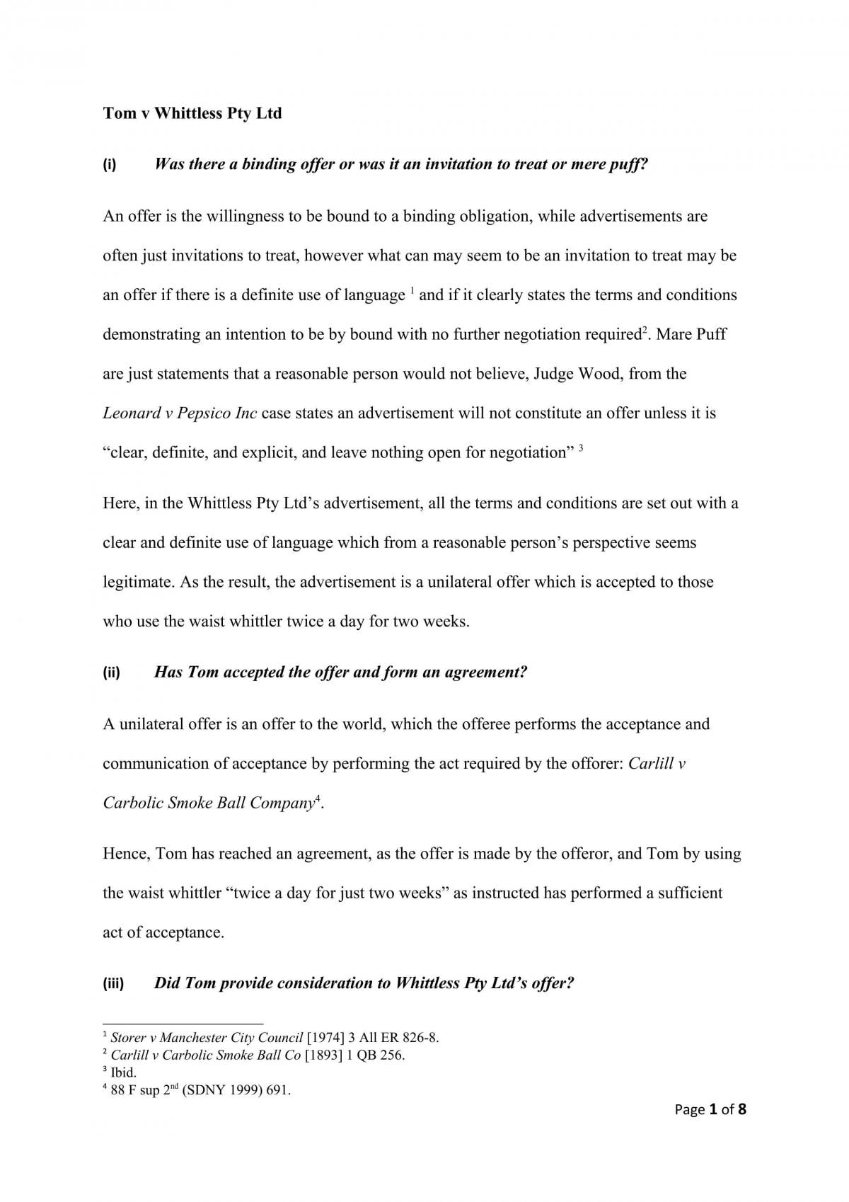 LLB 120 Contract A. Assignment 2014 - Page 1