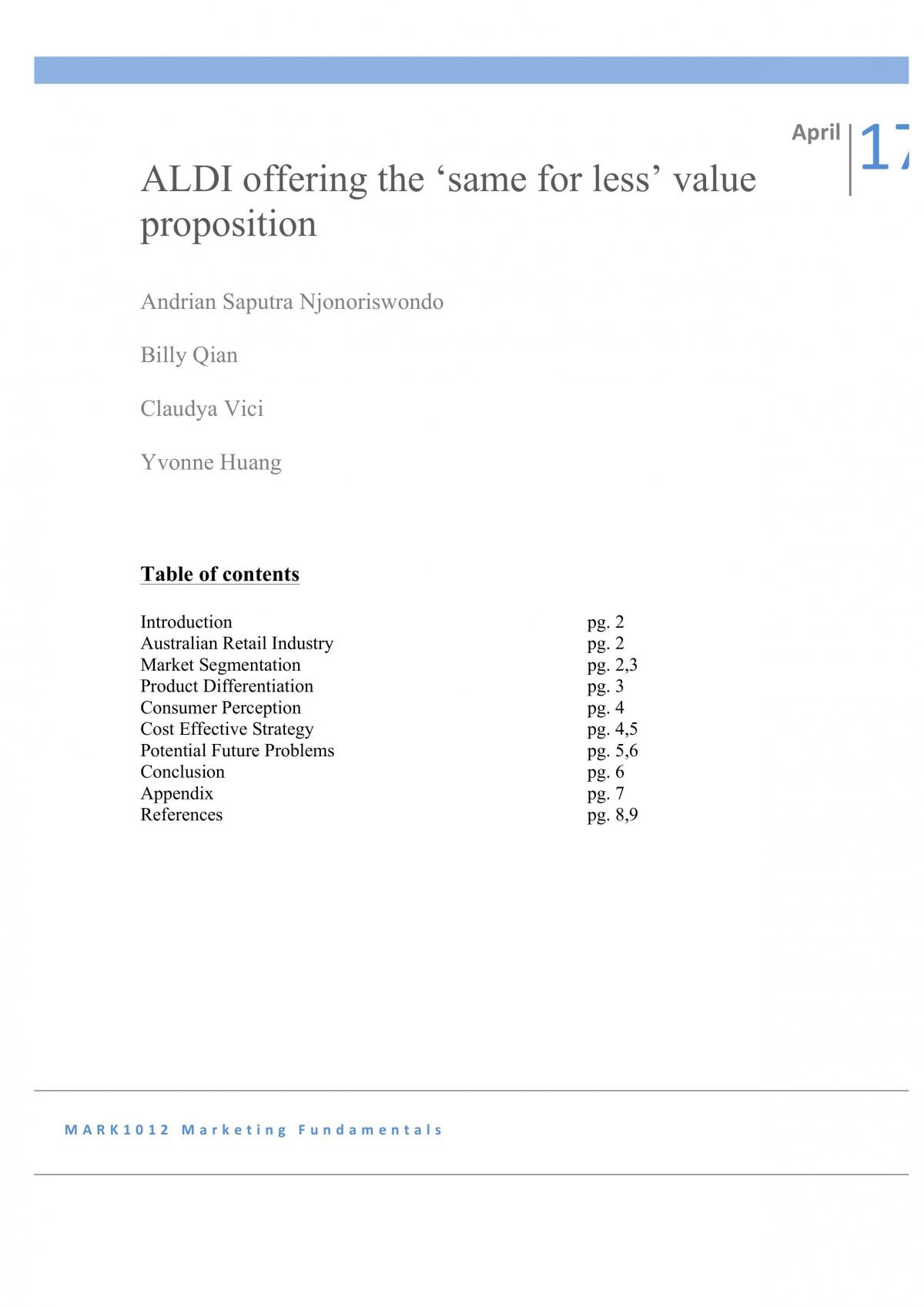 ALDI offering the ‘same for less’ value proposition - Page 1