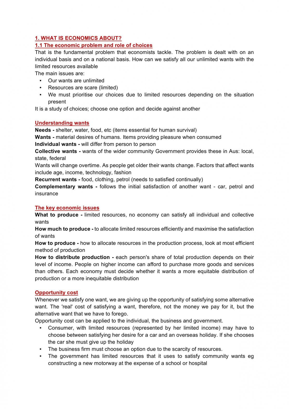 Economics Study Notes Topics 1-3 - Page 1