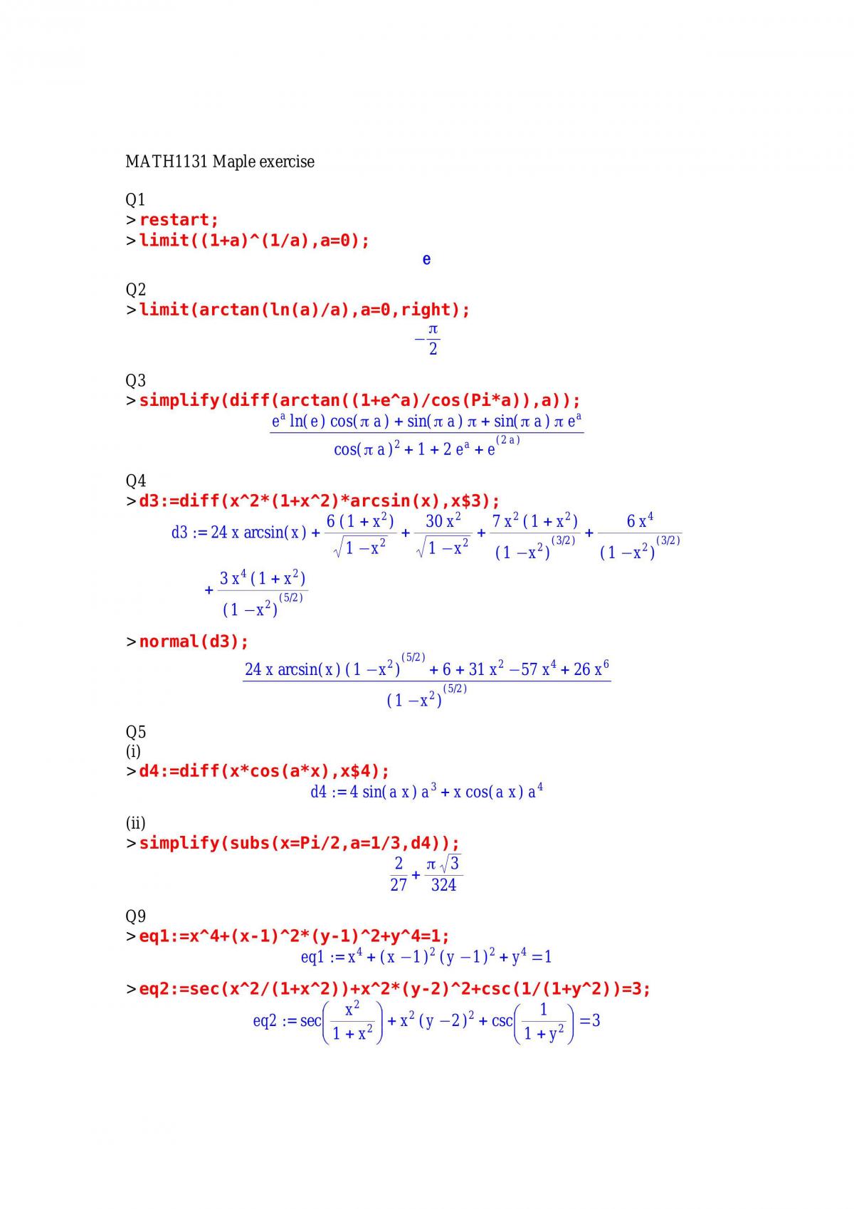 Maple Exercise Solution - Page 1