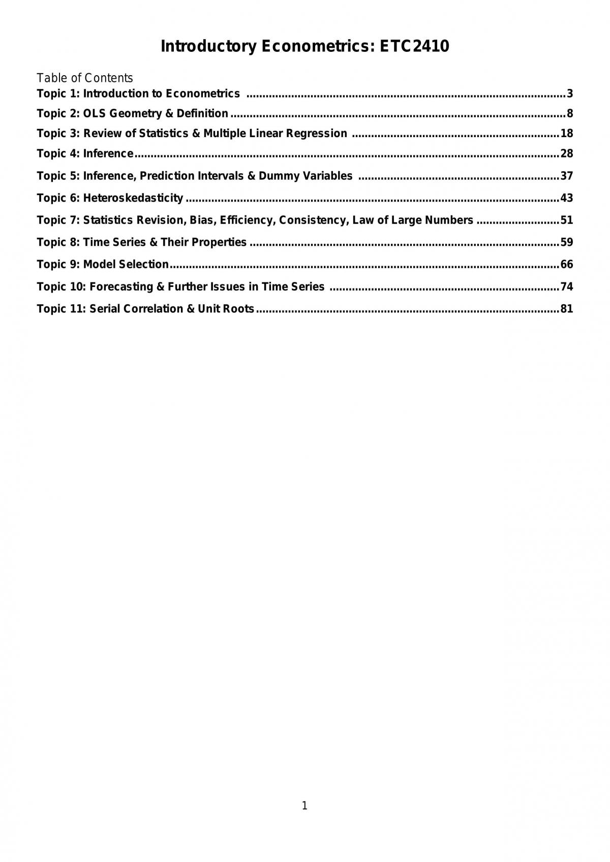 Intro Econometrics - ETC2410 - Page 1