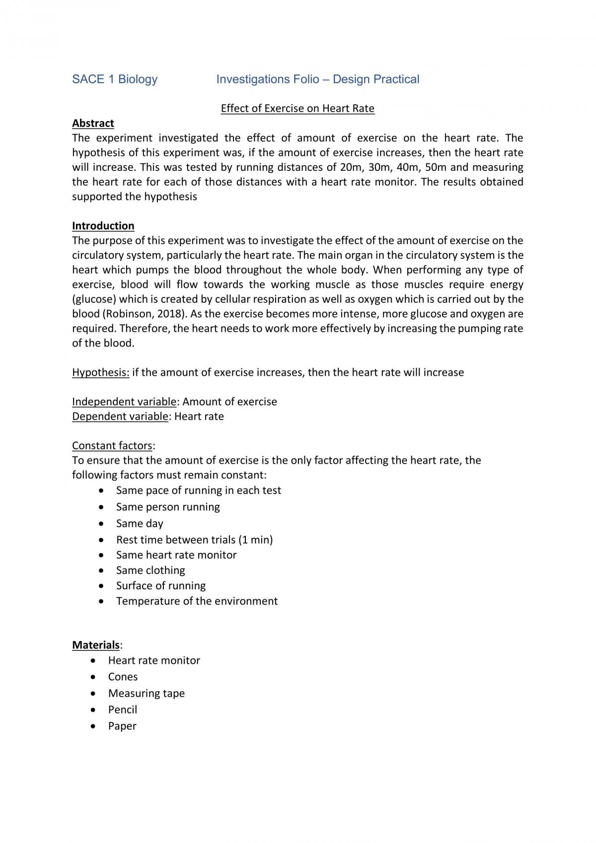 Effect of the Exercise Practical Report - Page 1