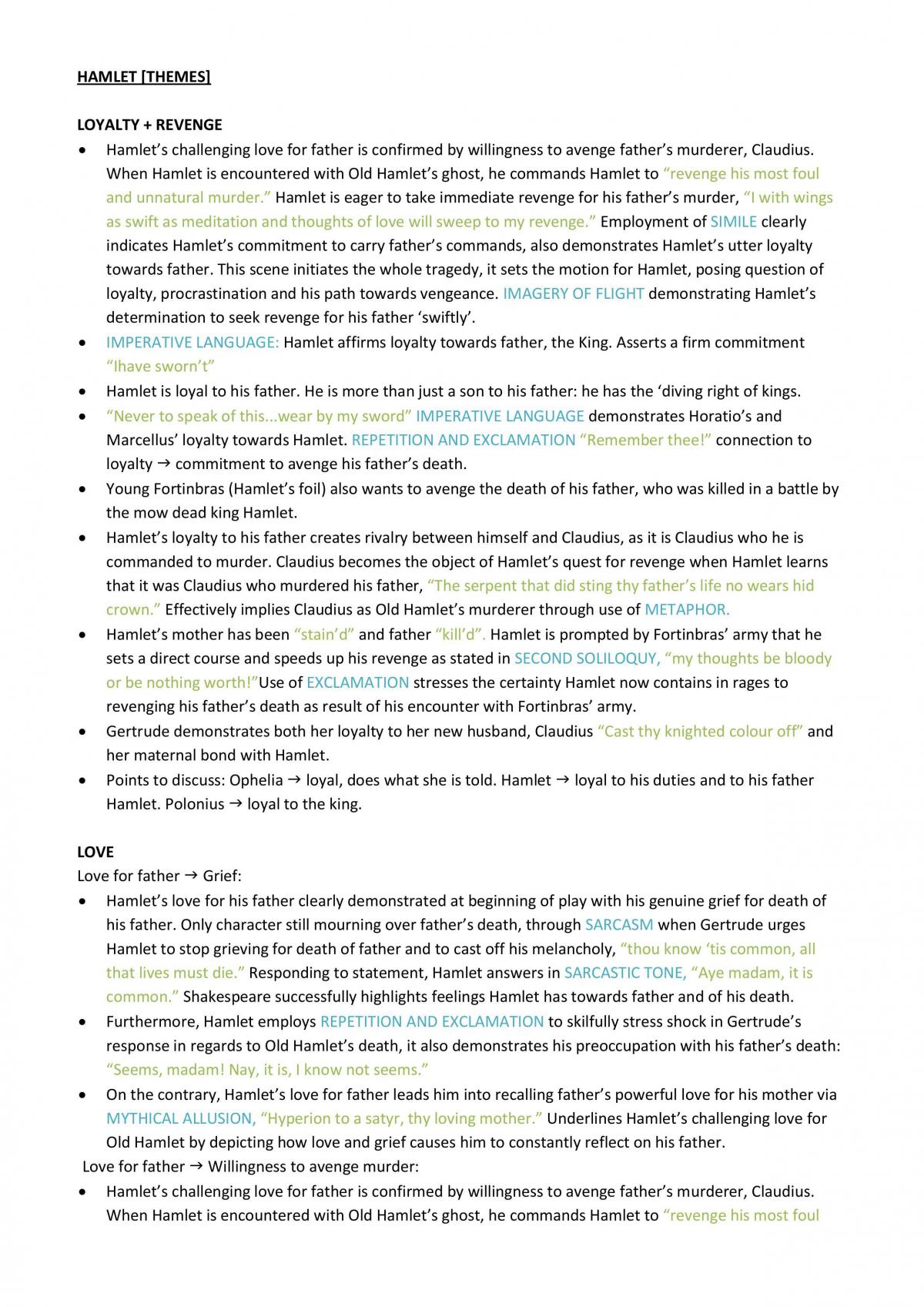 Hamlet Complete Study Notes for the Texts in Time Topic for English Advanced HSC - Page 1