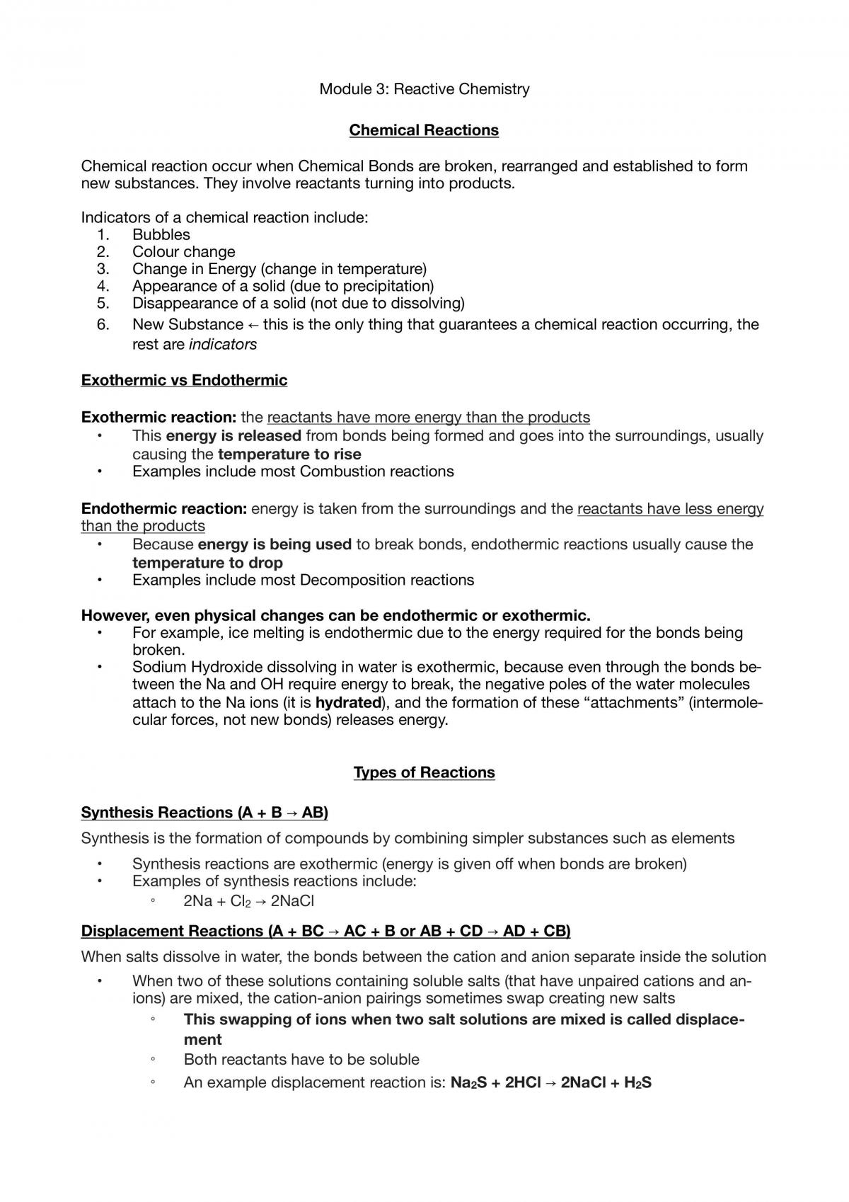Preliminary Chemistry Module 3 and 4 Syllabus Notes - Page 1