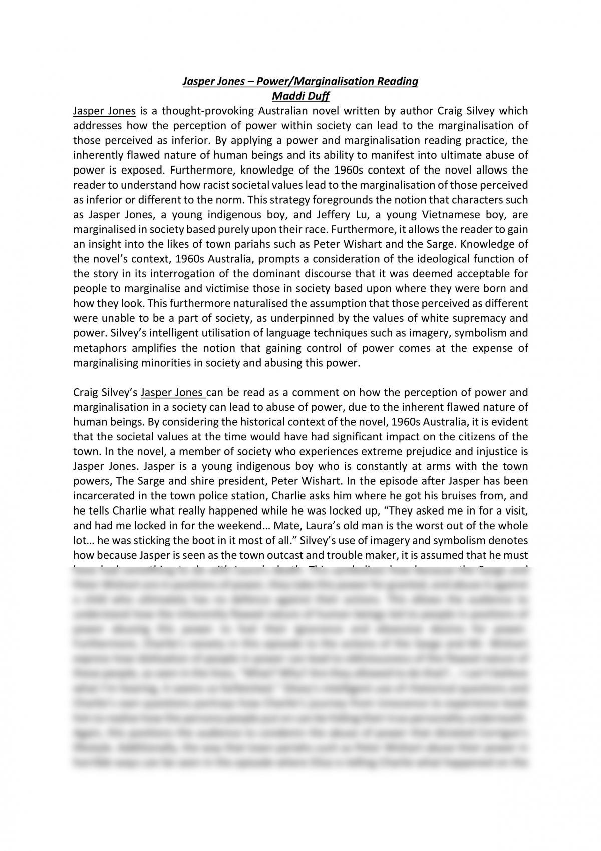 thesis statement jasper jones