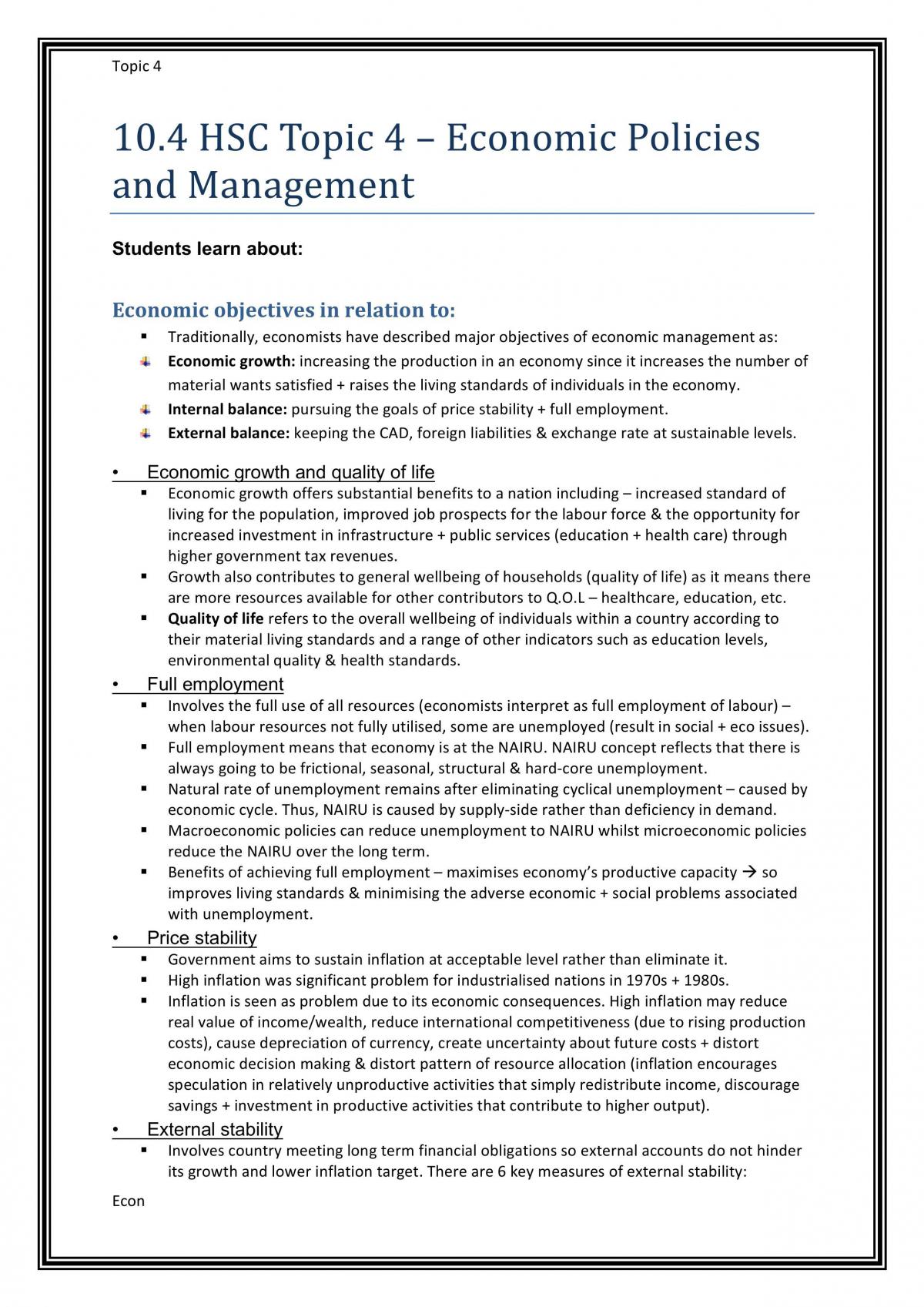 Economics Full Notes Topic 4 - Page 1
