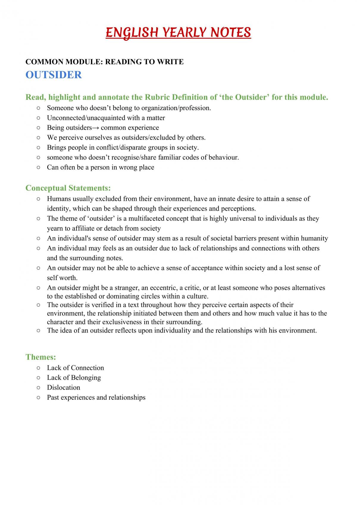 English Yearly Notes - Page 1