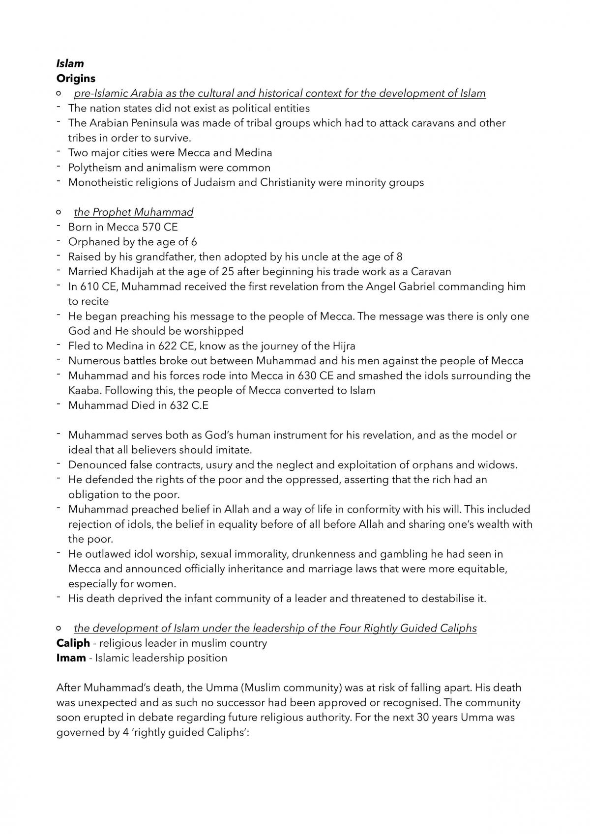 SOR I - Prelim Islam Notes - Page 1