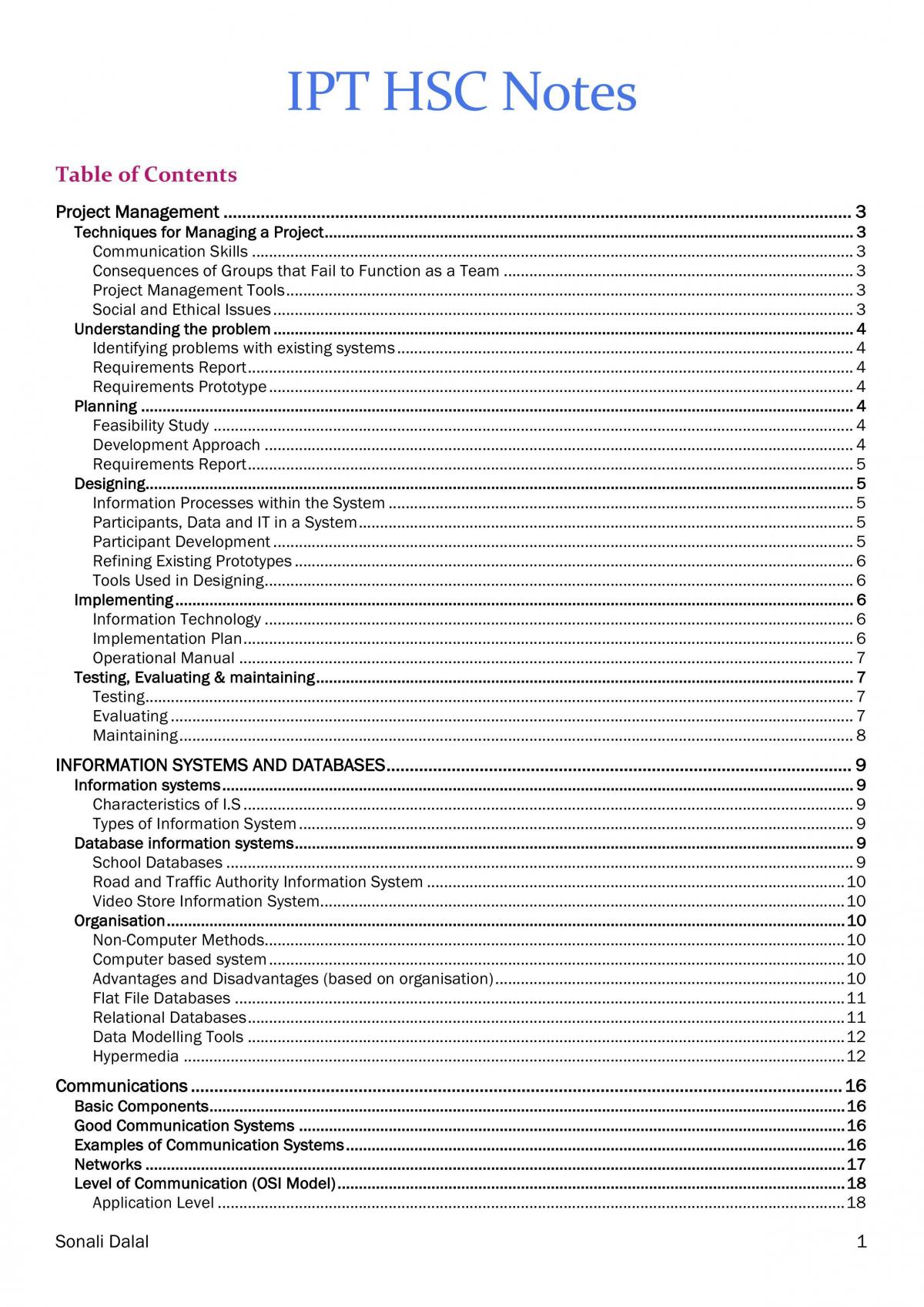 HSC IPT Core Topic Notes (Ranked 3rd) - Page 1