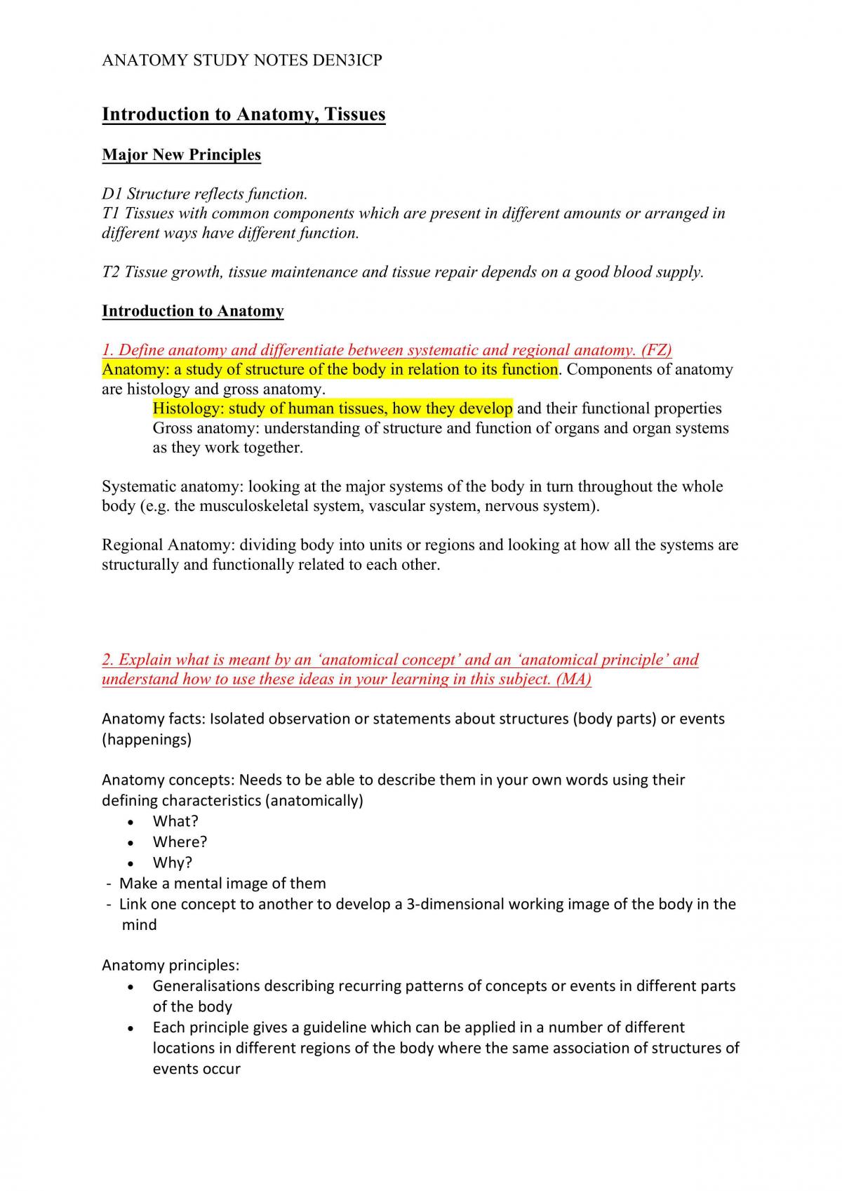 DEN3ICP Full Anatomy Study Notes - Page 1