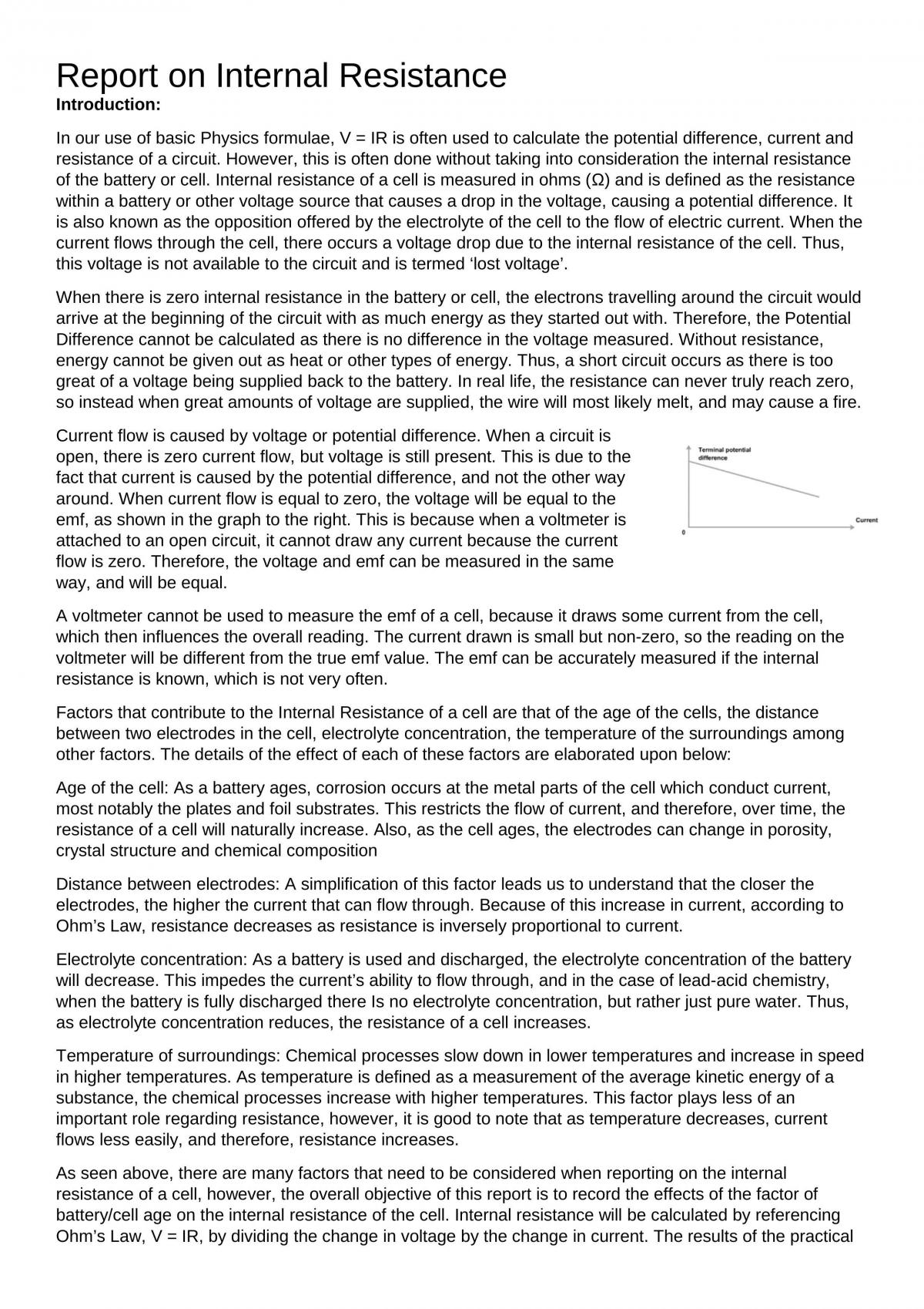 Scientific Report, Research and analysis on Internal Resistance  - Page 1