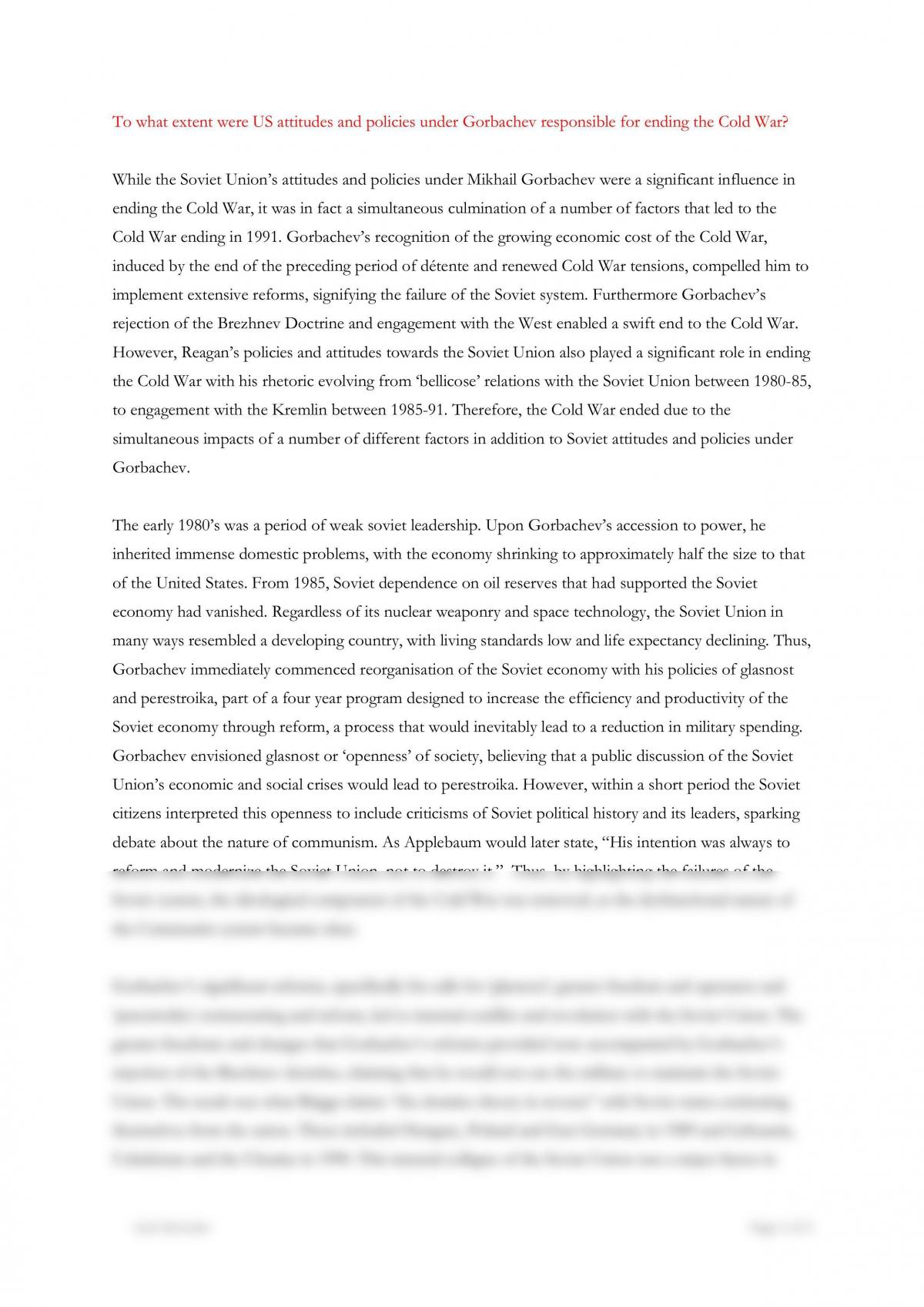 cold war 1 page essay