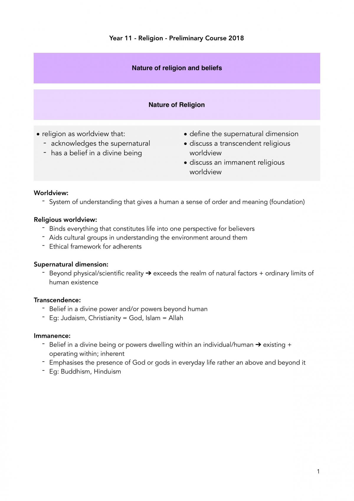 Complete Preliminary Studies of Religion 2UN Notes - Page 1