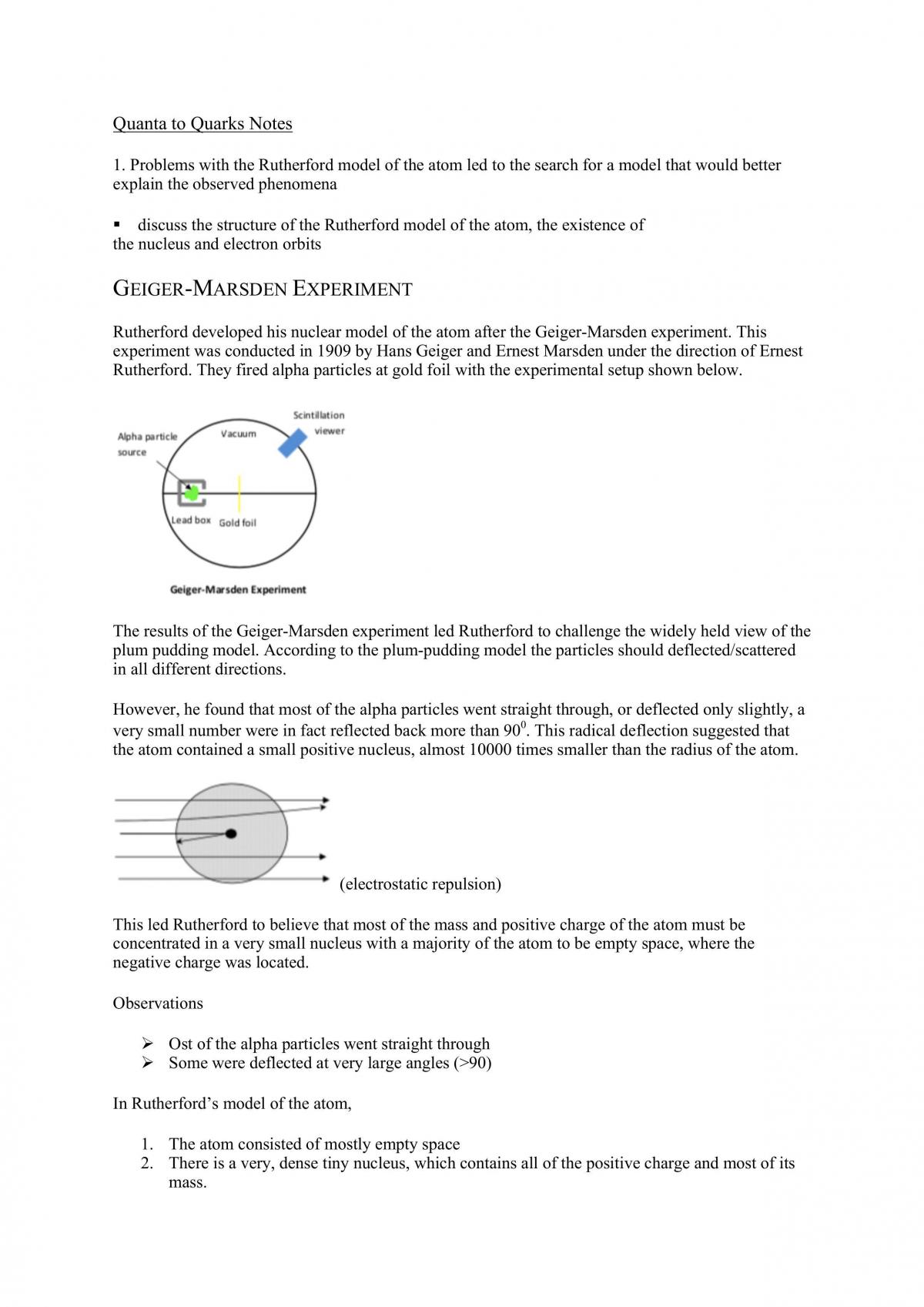 Quanta to Quarks Notes for Year 12 Physics - Page 1
