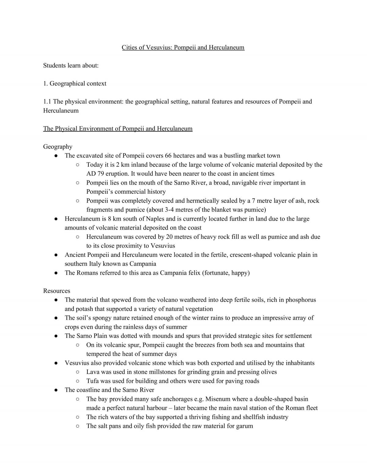 Pompeii and Herculaneum Study Notes - Page 1
