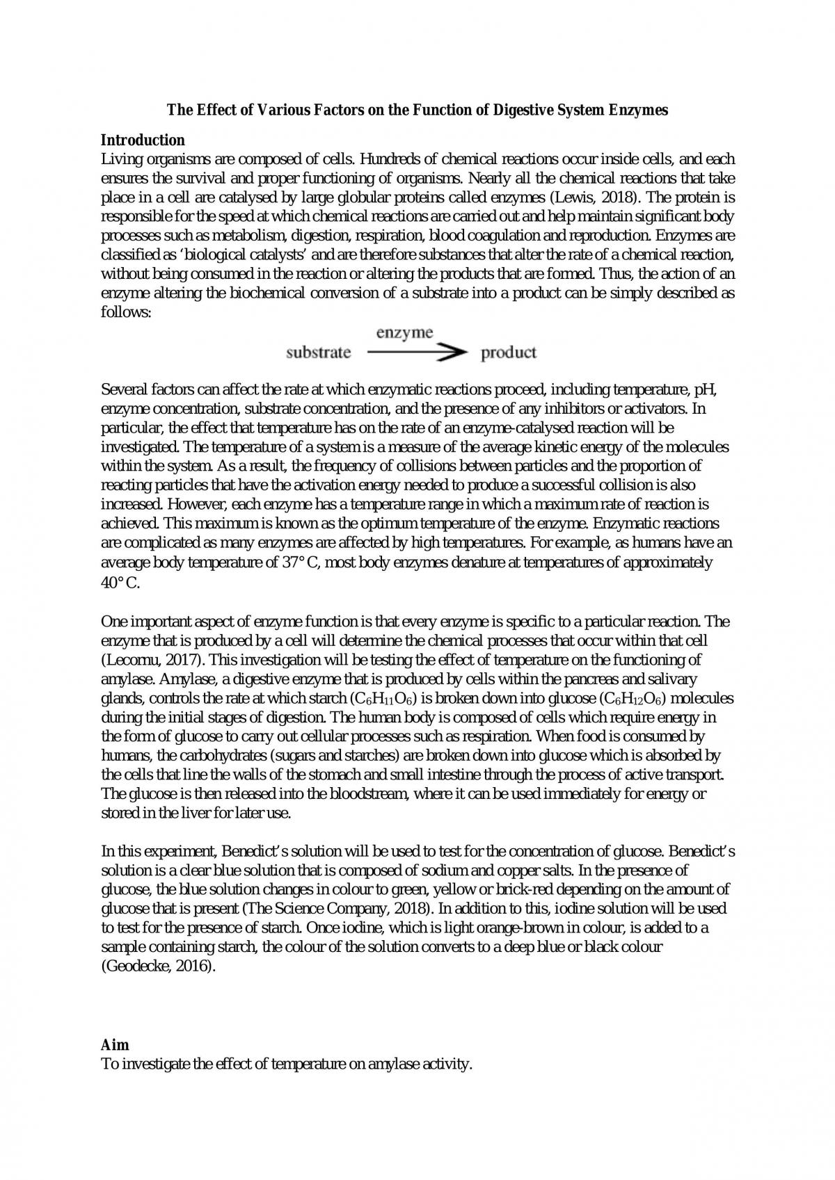The Effect of Temperature on Amylase Activity - Page 1