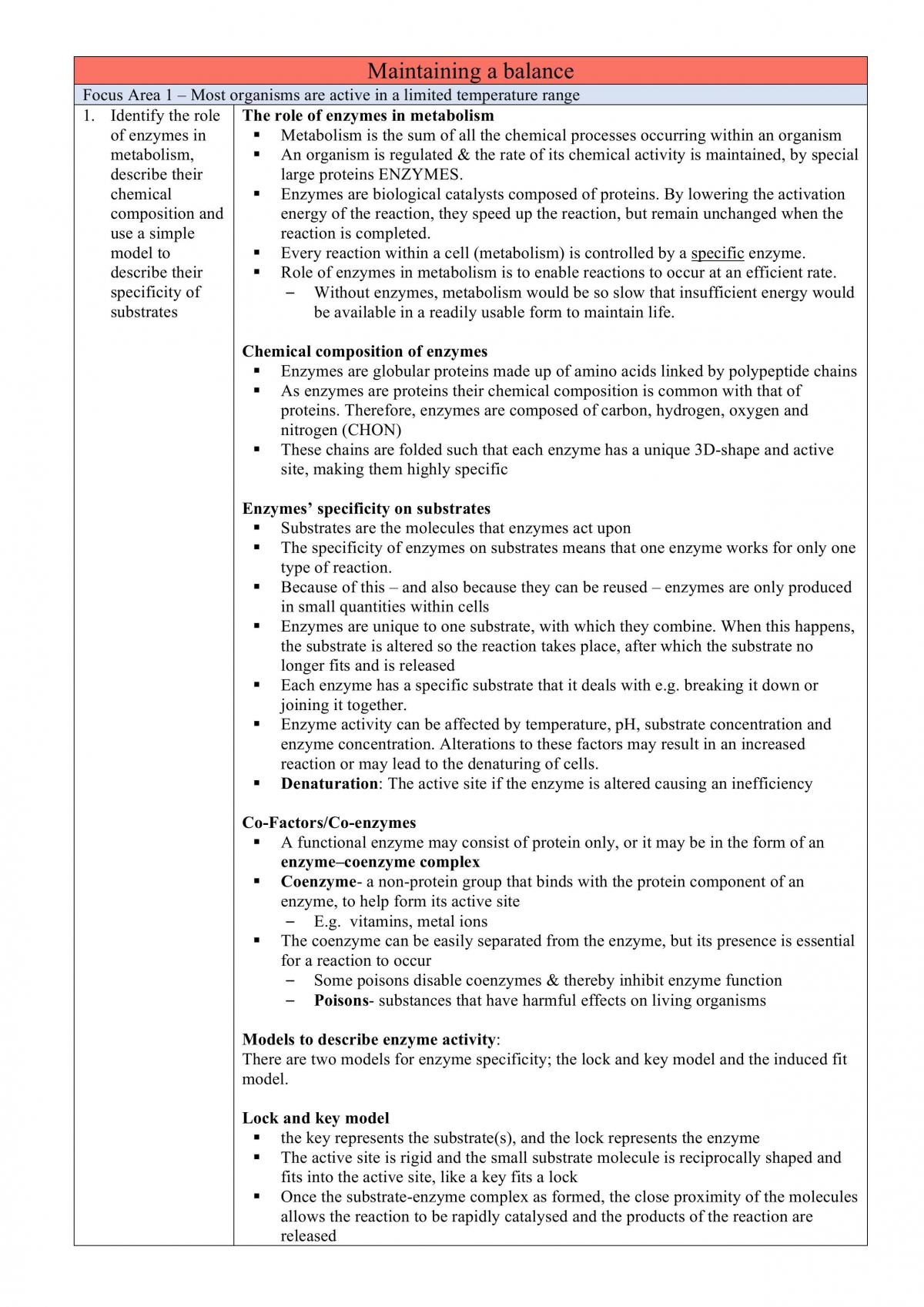 Maintaining a Balance Notes - Page 1