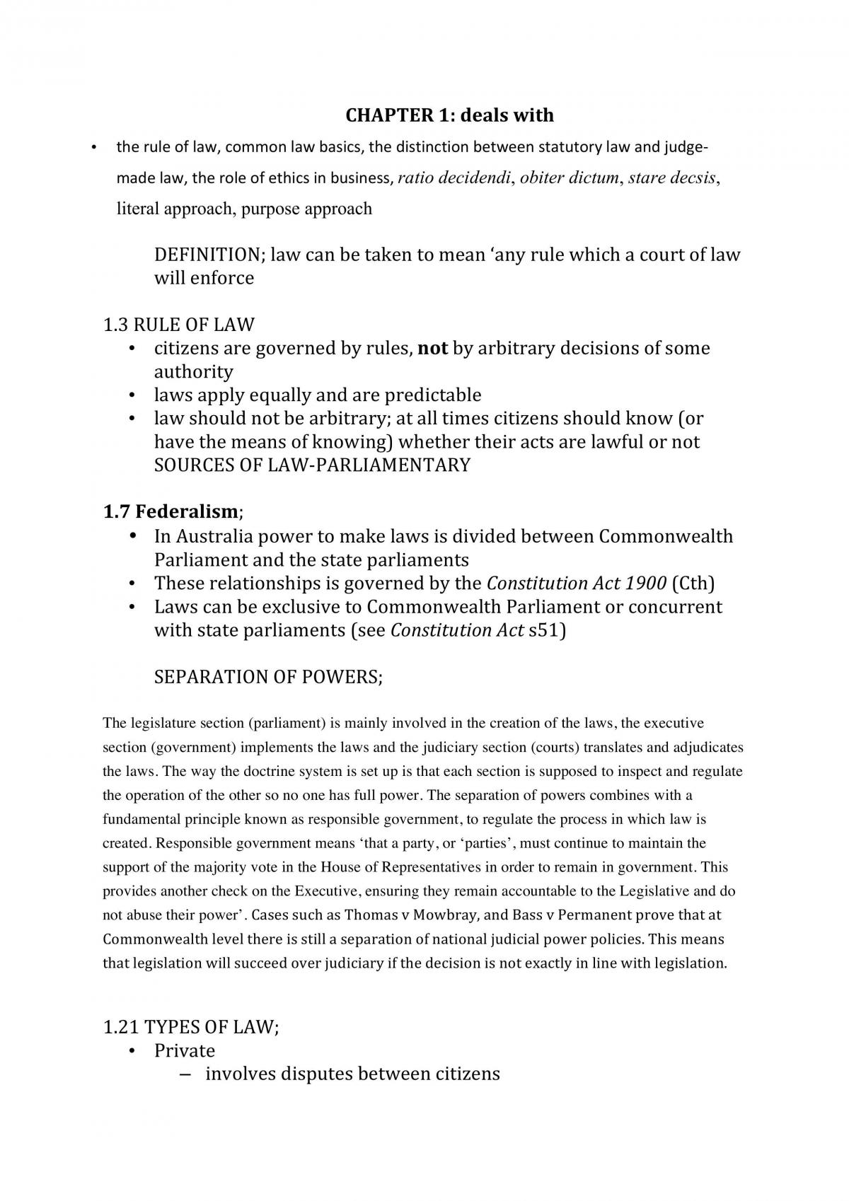 Major Work 1A separation of powers - Page 1