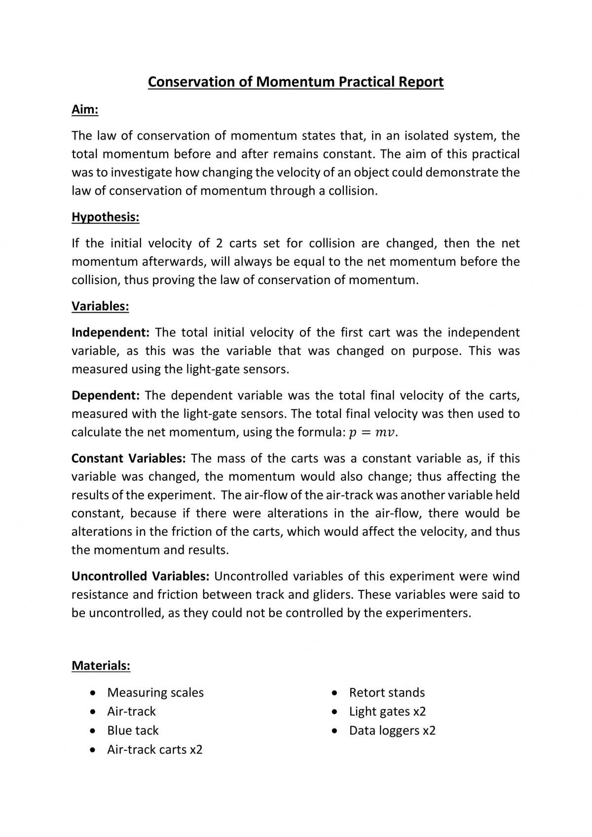 Conservation of Momentum Practical - Page 1