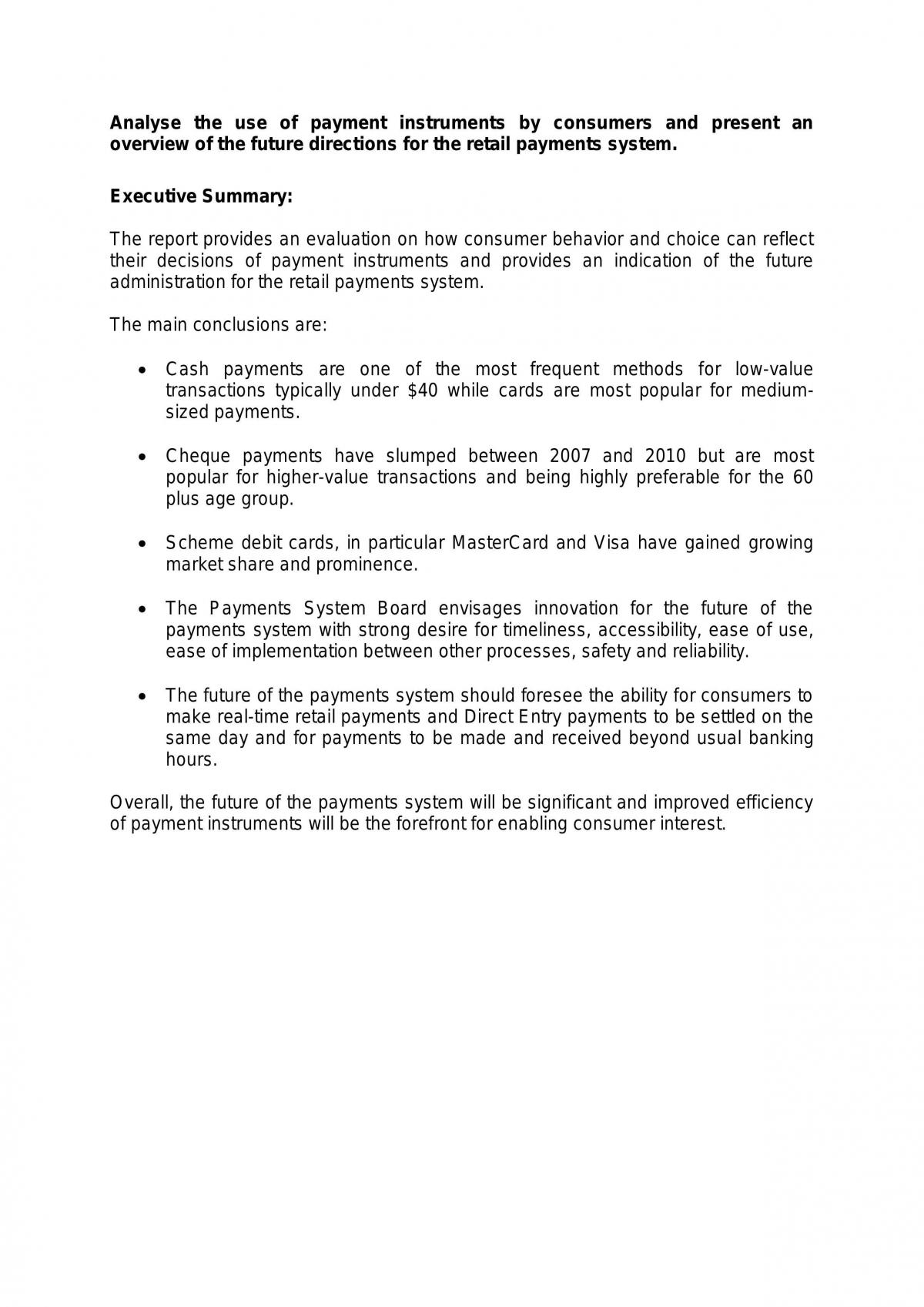 The Financial System - Report on the Payment System - Assignment - Page 1