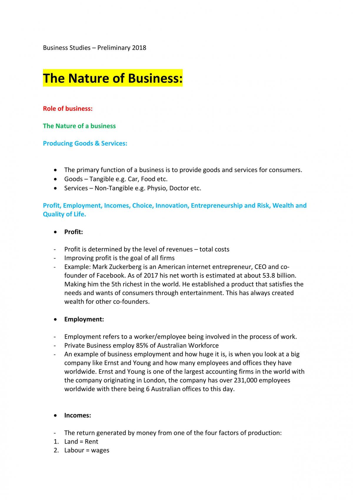 Preliminary Business Studies Notes - Complete - Page 1