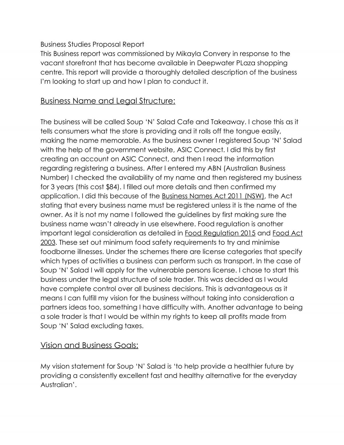 Business Studies Proposal Report - Page 1