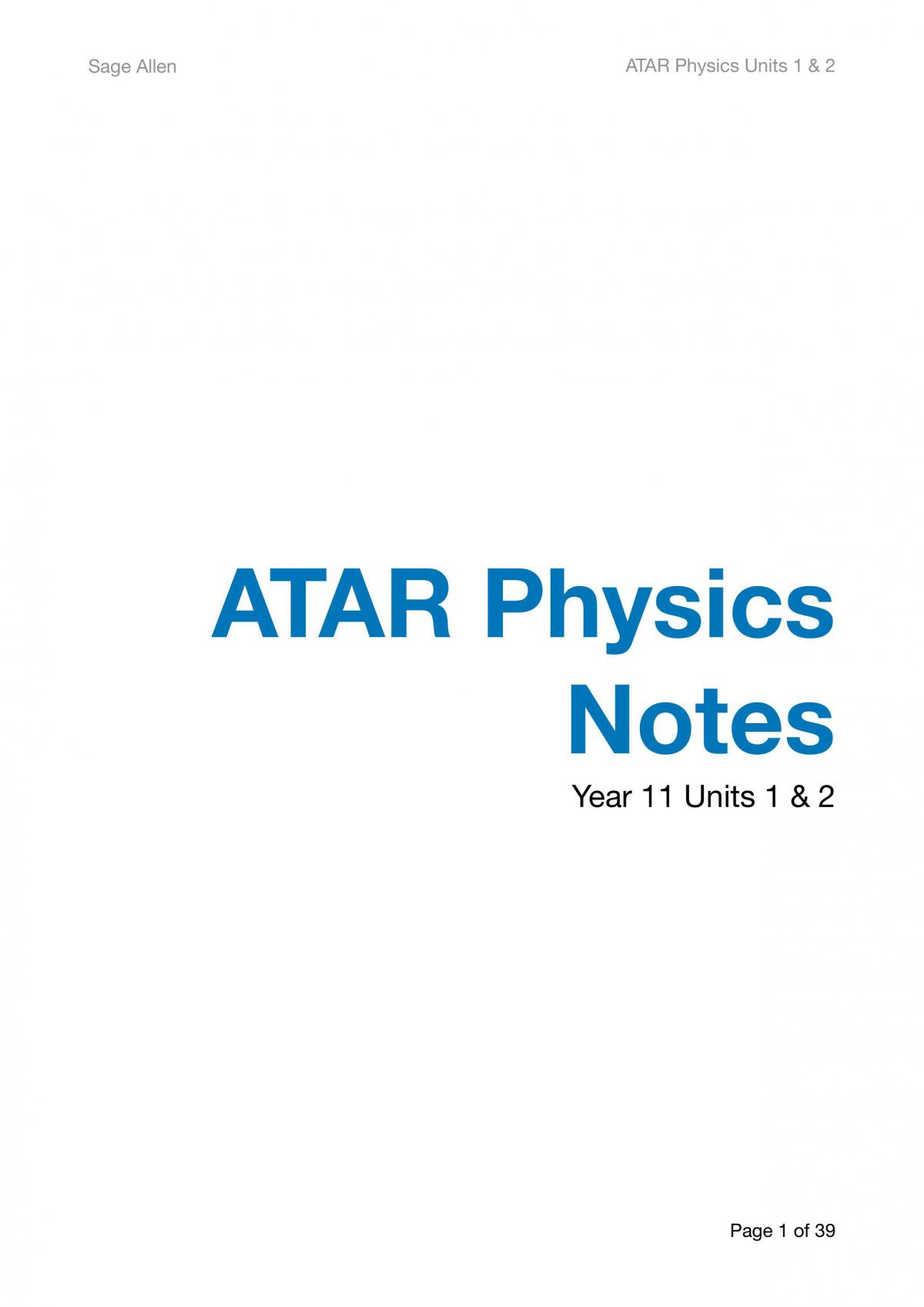 Comprehensive Physics Notes Year 11 - Page 1