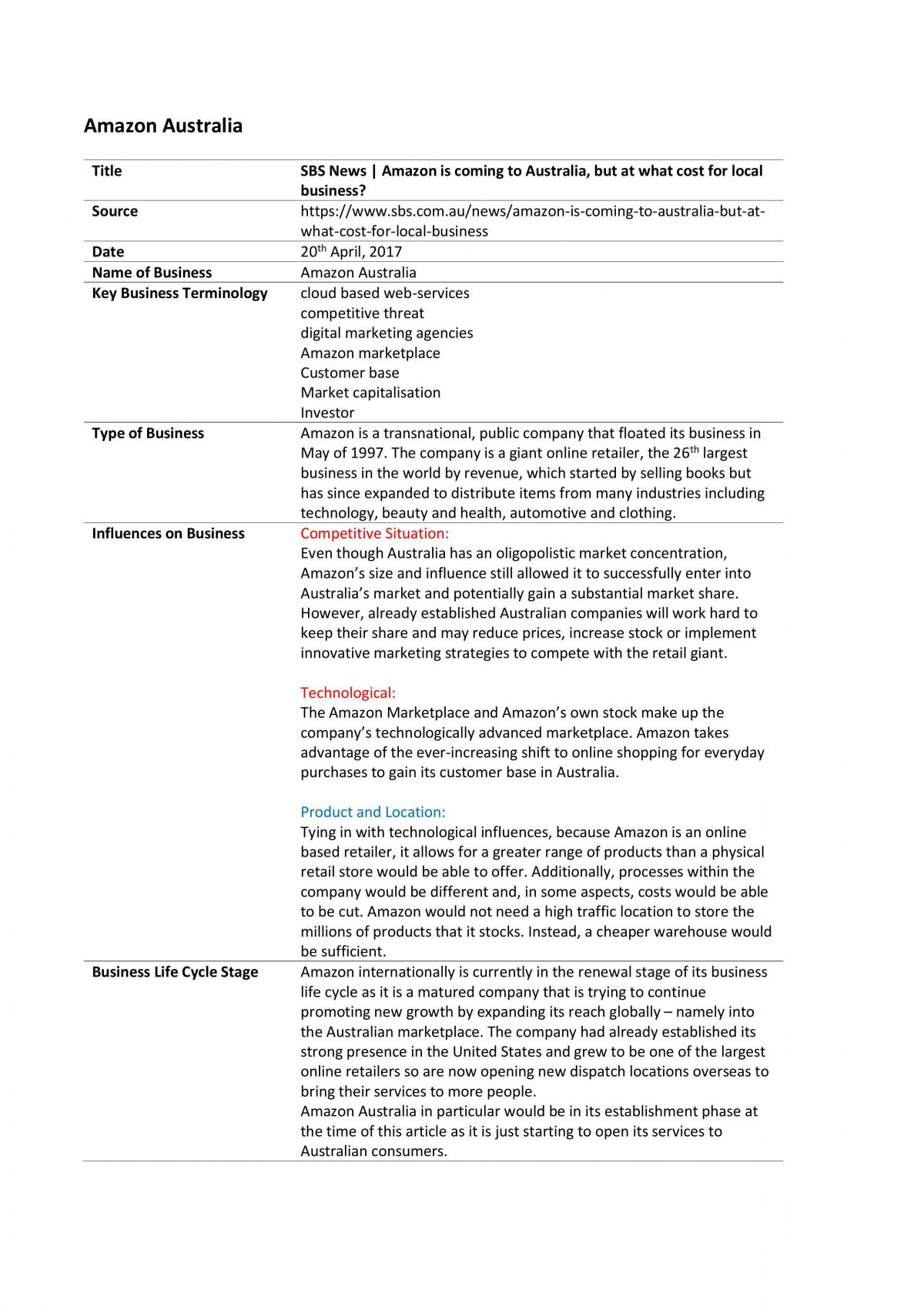 Internal and External Influences Case Study - Page 1