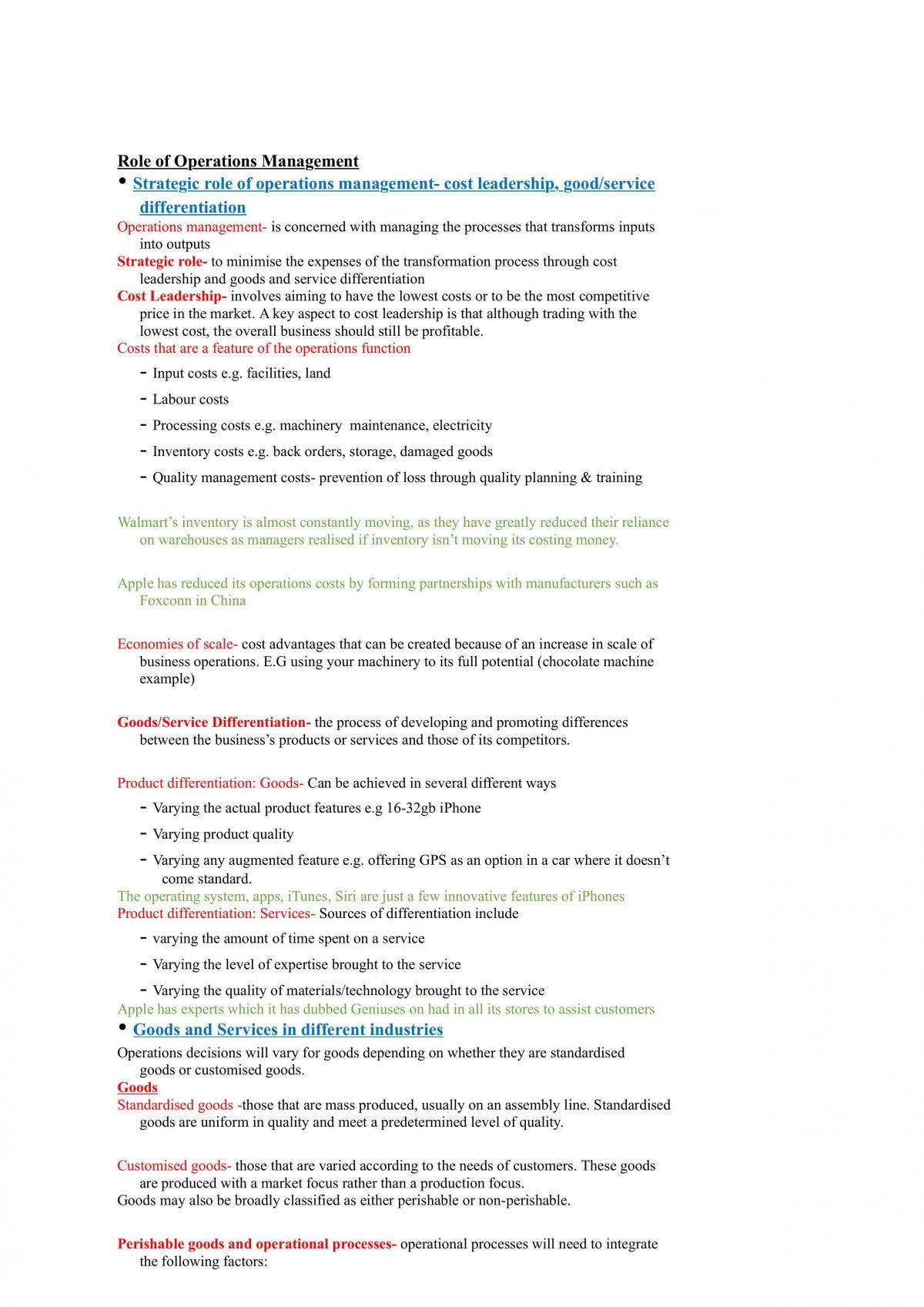Business Studies Operations Study Notes  - Page 1
