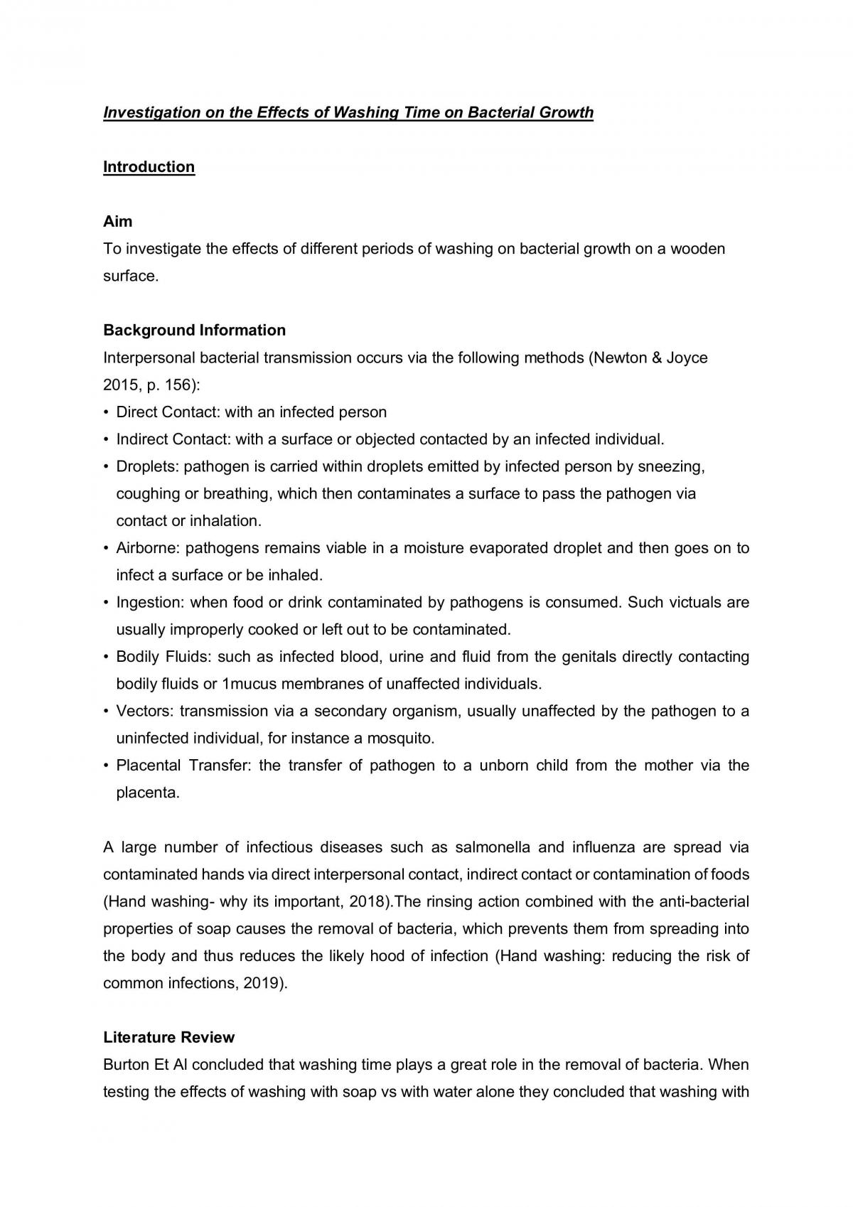 Effect of Washing Time on Bacteria Growth  - Page 1
