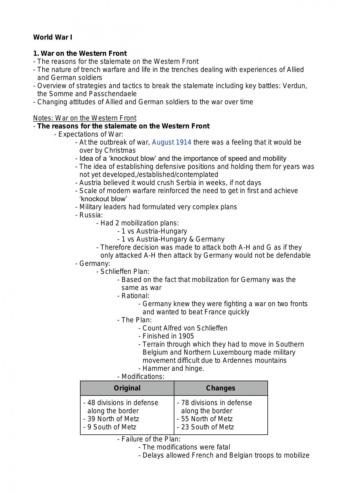 WWI Study Notes - Page 1