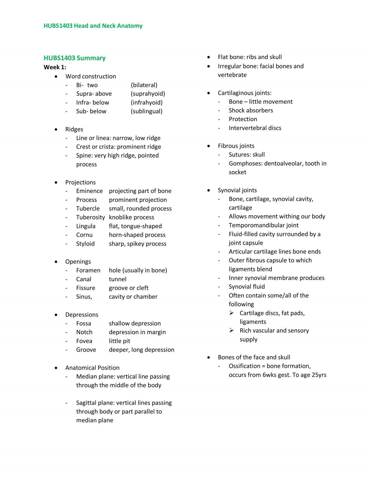HUBS1107 - Summary Notes - Page 1